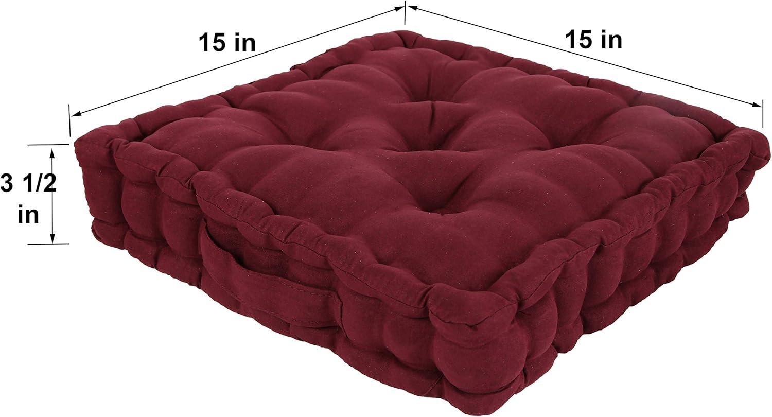 Collections Etc Tufted Padded Boosted Cushion and Support - Plush Seating for Chair with Carrying Handle, Burgundy