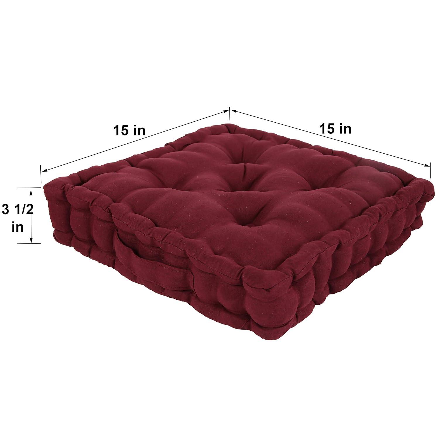 Collections Etc Tufted Padded Boosted Cushion and Support - Plush Seating for Chair with Carrying Handle, Burgundy