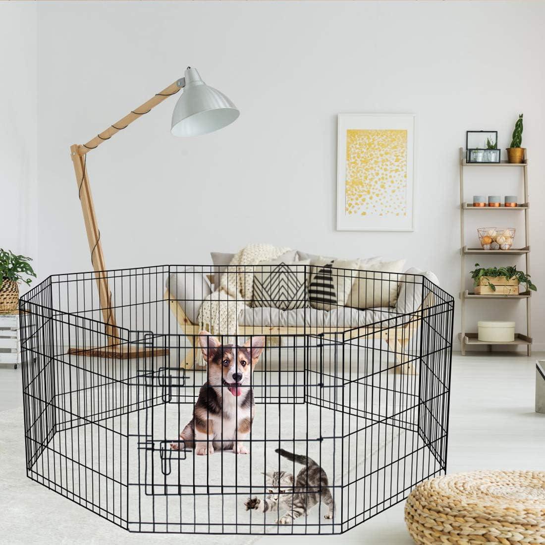 Black Metal Foldable 24'' Pet Playpen with 8 Panels