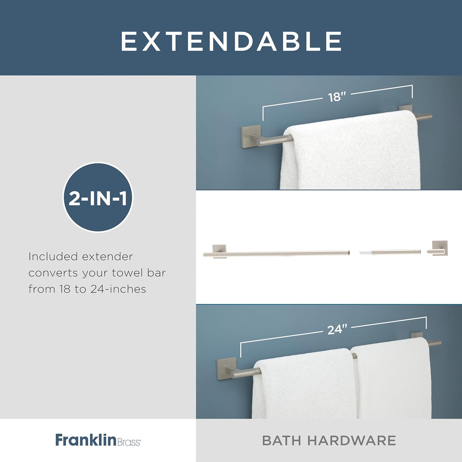 Nash 4-Piece Bath Hardware Set 18" Towel Bar w/ Extender Toilet Paper Holder Towel Holder Towel Hook