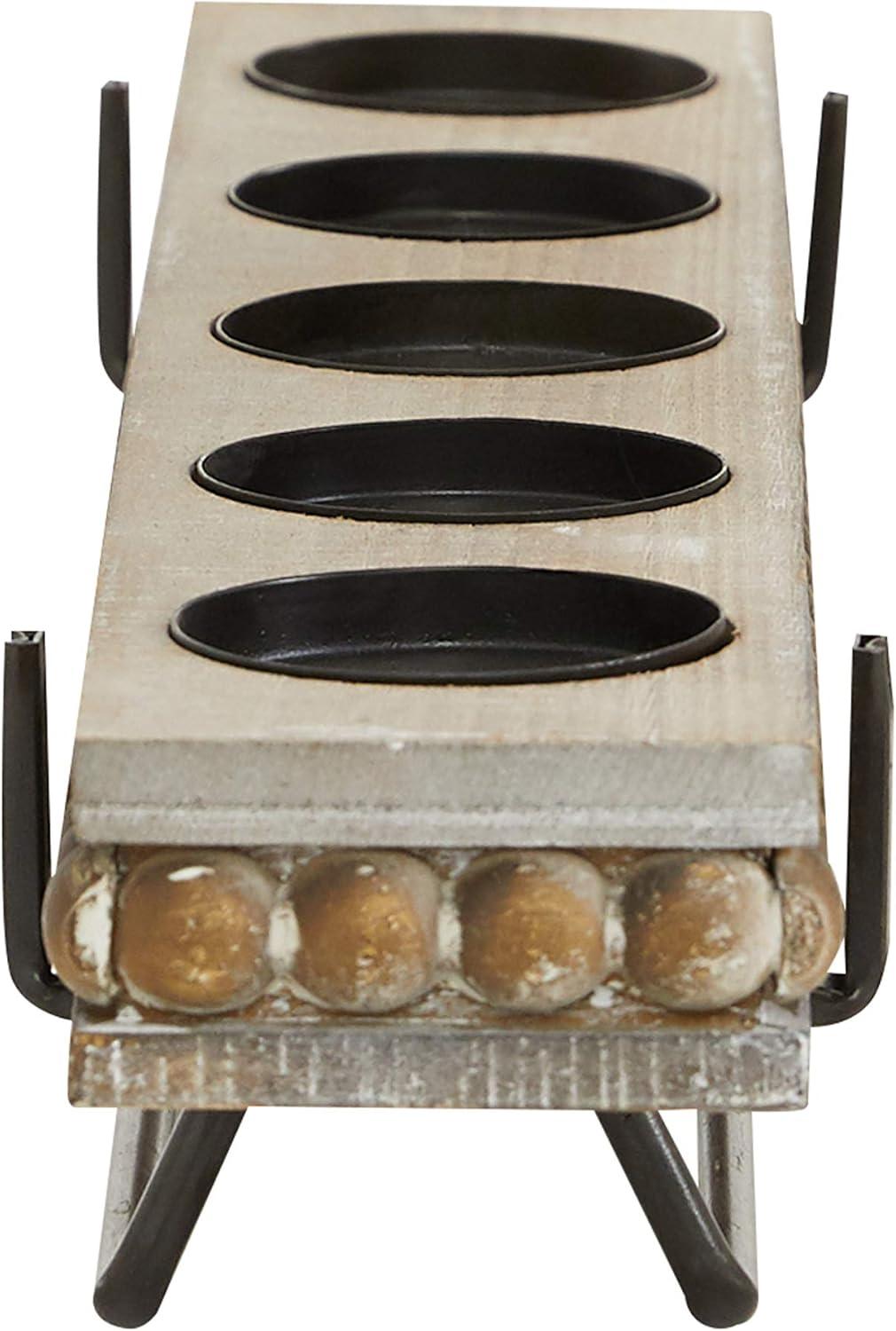 DecMode 5 Holder Brown Wooden Pillar Candelabra