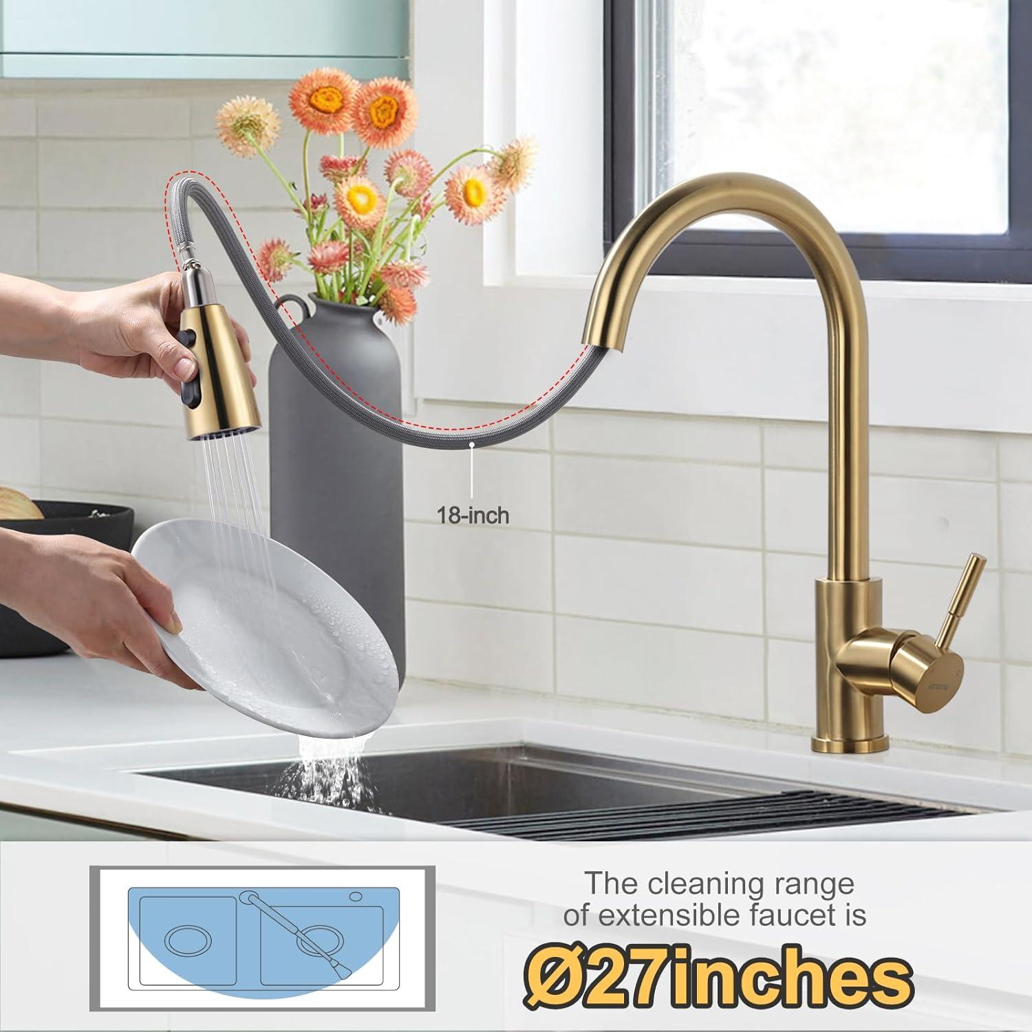 GAGALIFE Single Handle Pull Down Sprayer Kitchen Faucet High Arc Stainless Steel Faucet with 3-Function Sprayer JJL-CL-PT-SDP-G