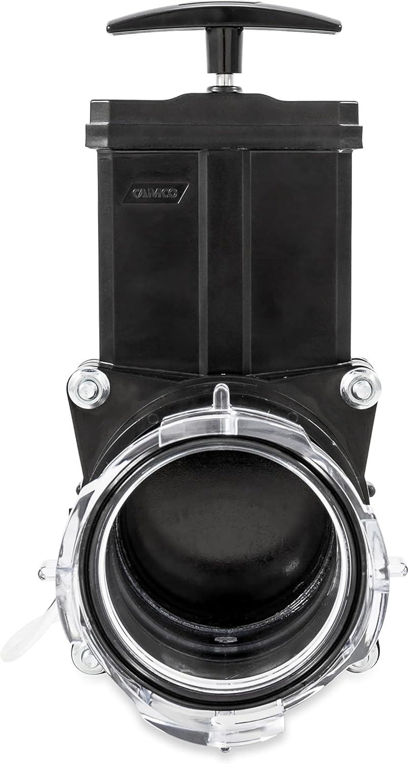 Camco RV Gate Valve | Features Built-In 3-1/2-inch Clear Adapter | Provides a Quick Fix for Leaky Valves | Black and Clear (39053)