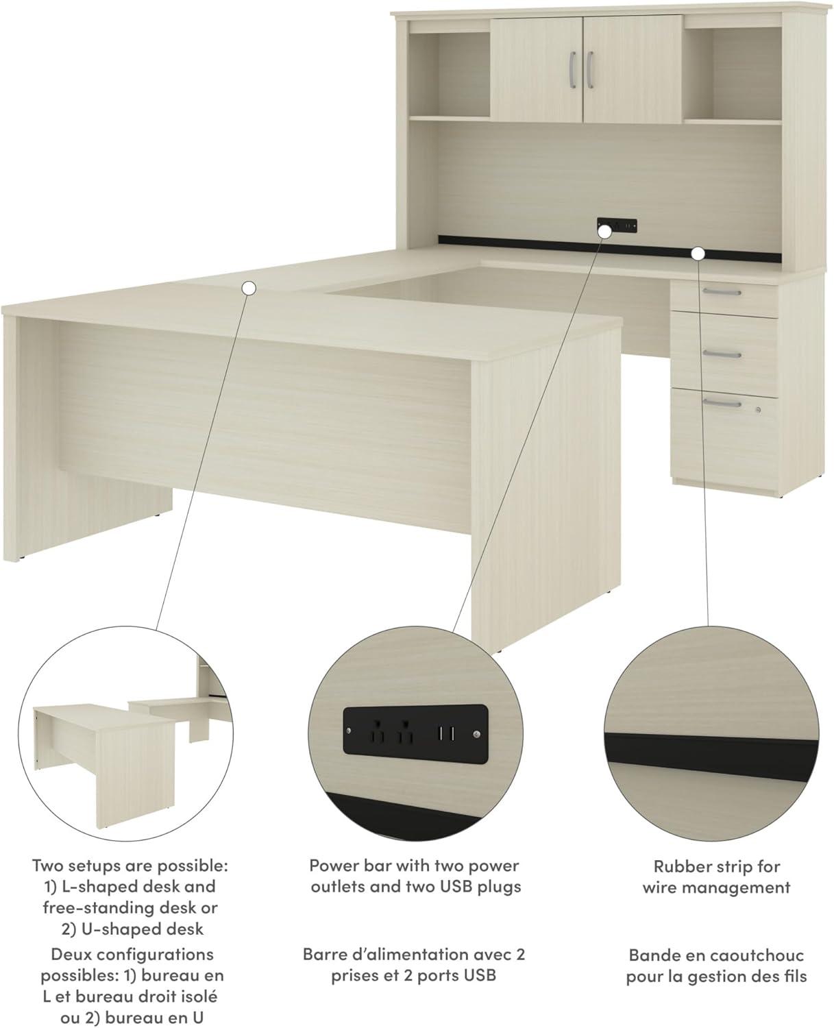 Bestar Logan Modern Wood U Shape Computer Desk with Hutch in White Chocolate