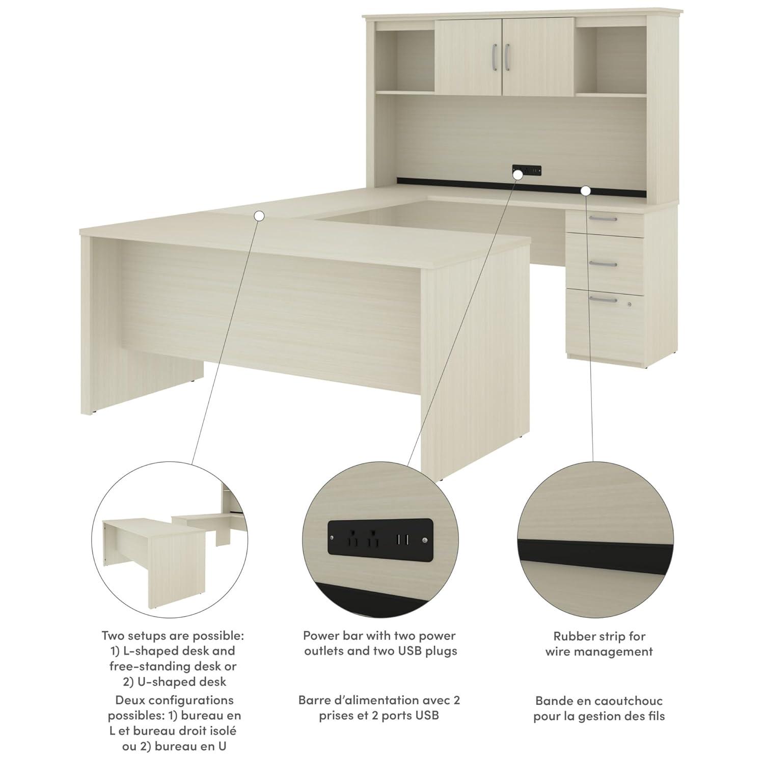 Bestar Logan Modern Wood U Shape Computer Desk with Hutch in White Chocolate