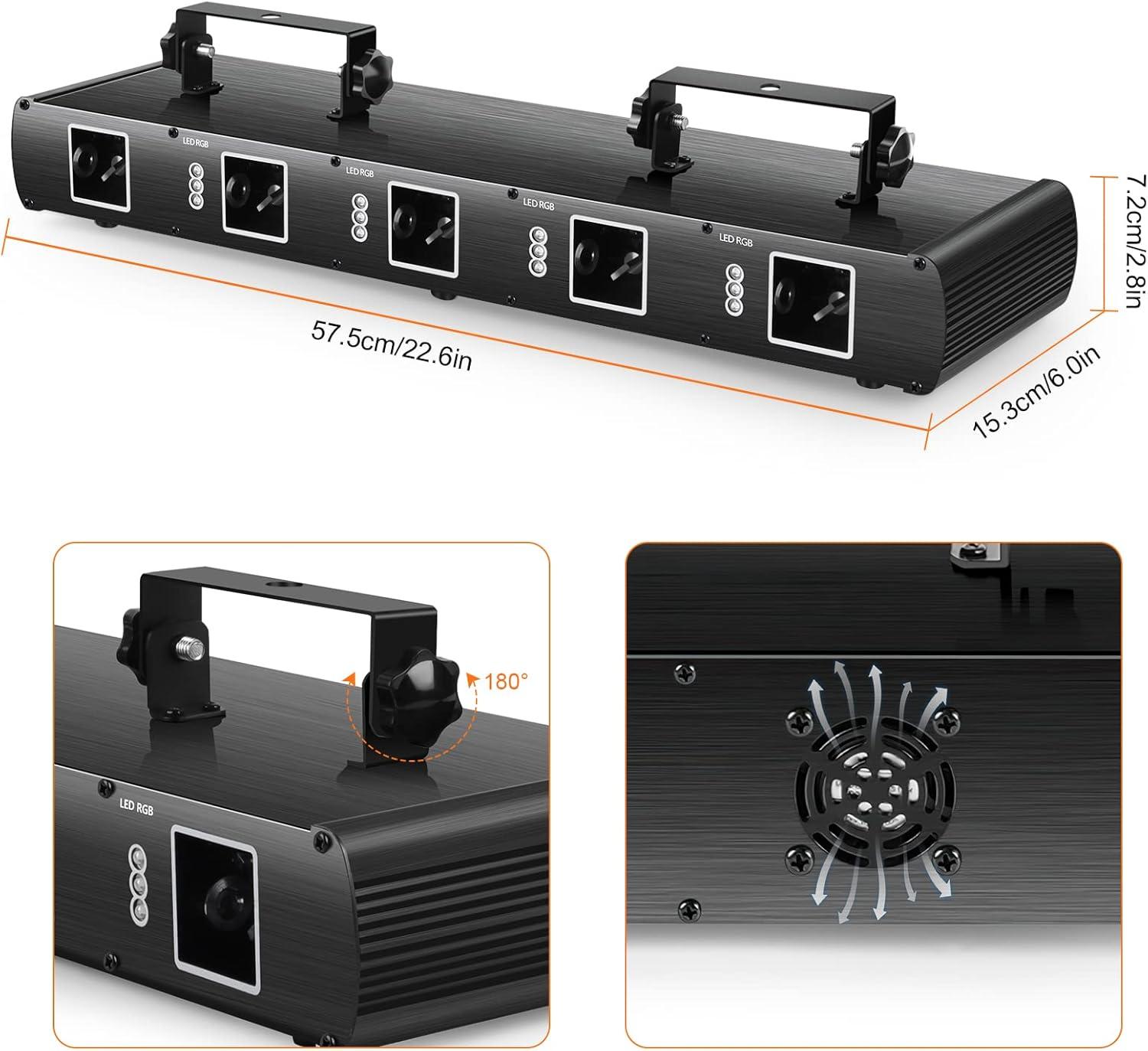 U`King Stage Laser Light, 5 Beam Sound Activated DJ Party Lights RGBYC LED Music Projector with Remote Control DMX for Dancing Birthday Bar Pub Stage