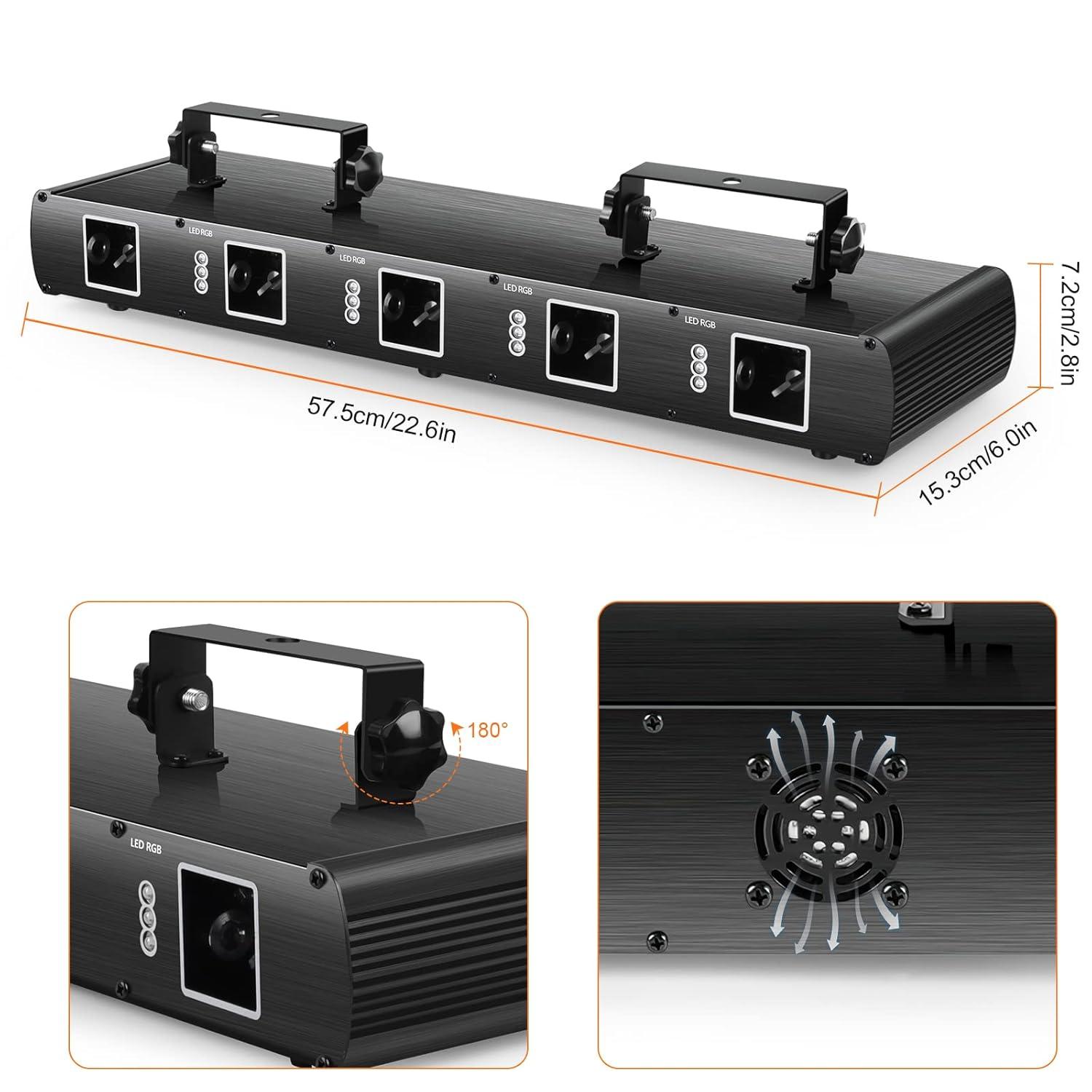 U`King Stage Laser Light, 5 Beam Sound Activated DJ Party Lights RGBYC LED Music Projector with Remote Control DMX for Dancing Birthday Bar Pub Stage