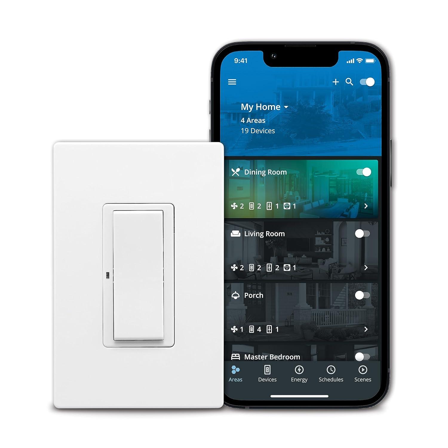 Eaton Wi-Fi Smart Home Switch, Works with Hey Google and Alexa Without Wallplate, White