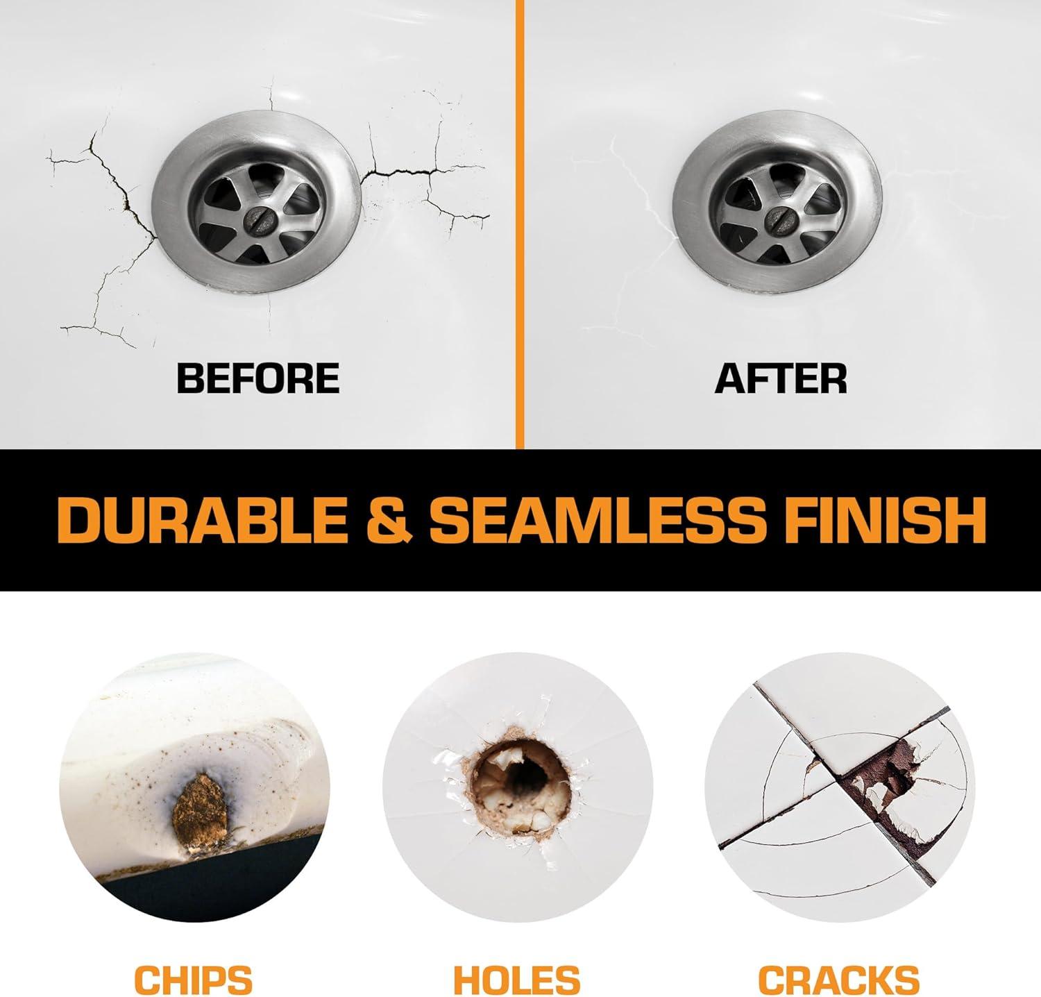 White Porcelain Repair Kit, Fiberglass Tub Repair for Sink, Shower, Countertop, and Tile - Acrylic Tub and Cracked Porcelain Sink Repair
