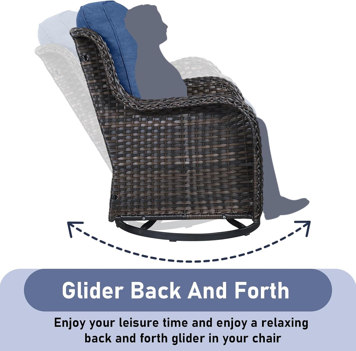 Outdoor Swivel Rocker Patio Chairs-Wicker Patio Swivel Chairs Set of 2 PE Rattan Patio Furniture for Porch Deck Balcony Garden-Brown/Blue