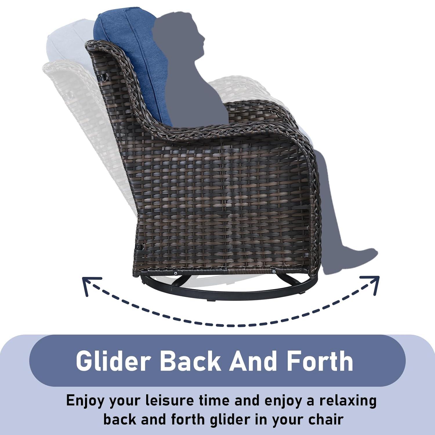 Outdoor Swivel Rocker Patio Chairs-Wicker Patio Swivel Chairs Set of 2 PE Rattan Patio Furniture for Porch Deck Balcony Garden-Brown/Blue