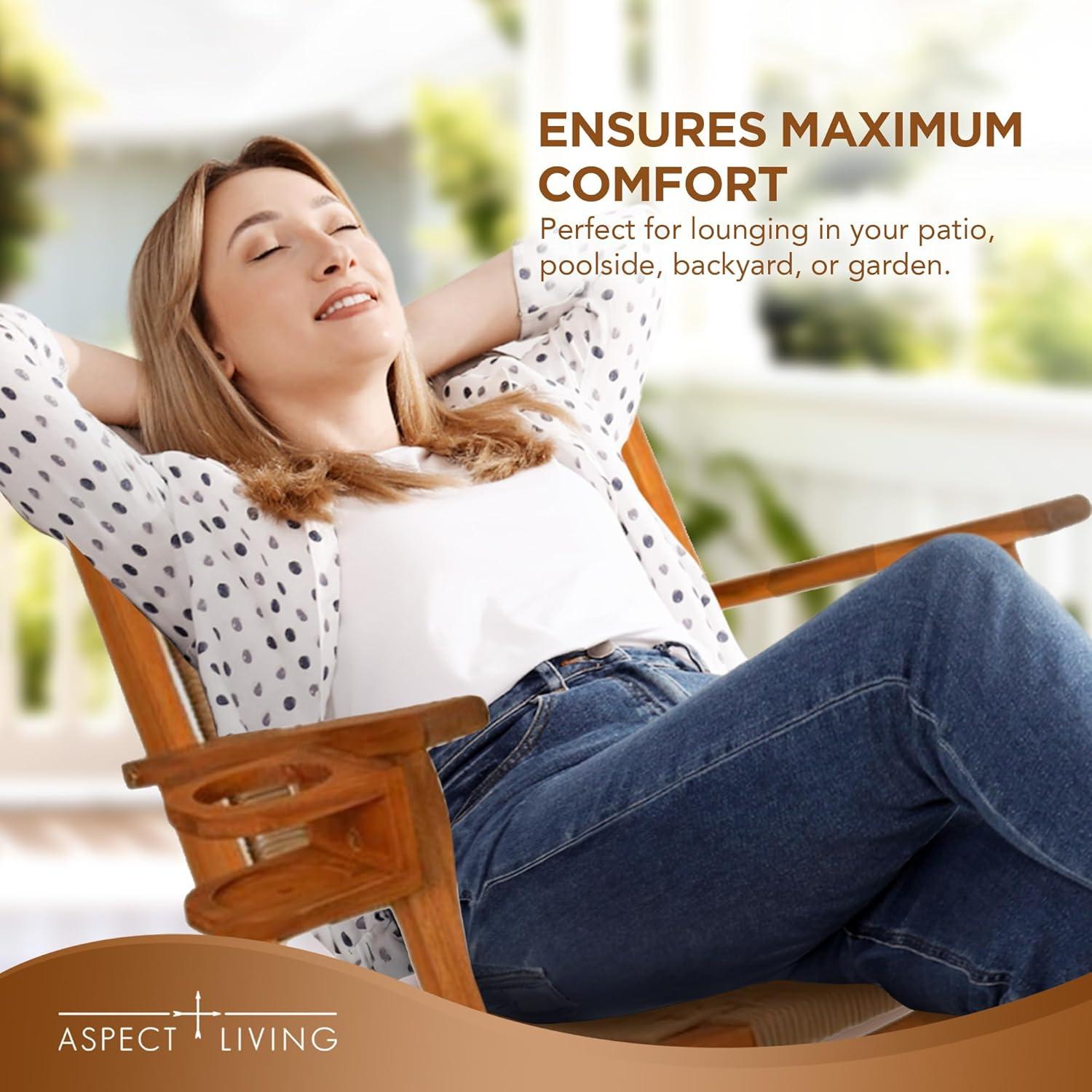 Aspect Living Vega Rocking Chair with Beverage Holder Natural Finish Wooden Chair, Patio, Backyard, Indoor & Outdoor Use - Robust Wood Construction