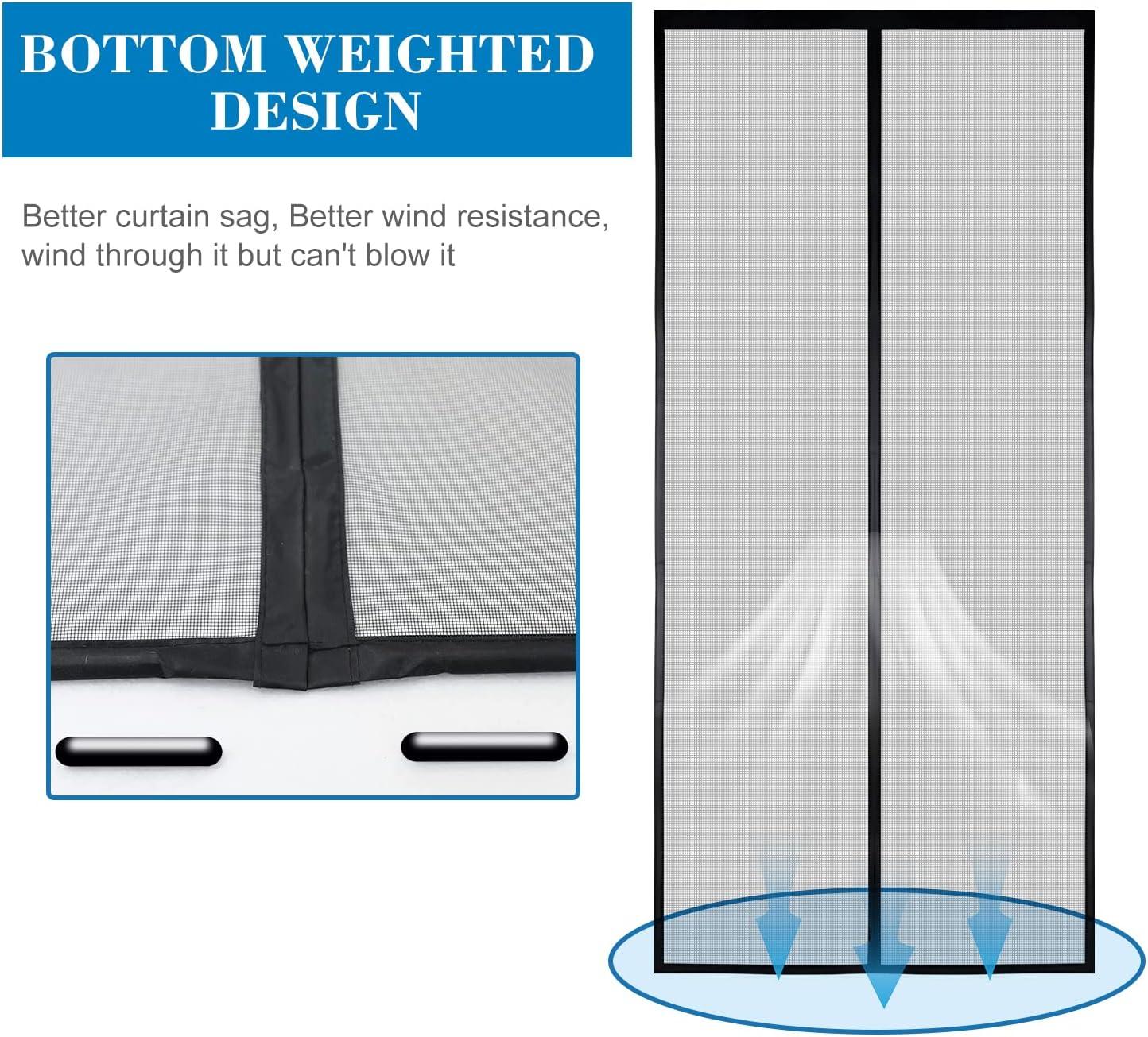 34 in. x 82 in. Black Fiberglass Magnetic Screen Door Heavy Duty Mesh Curtain Bi-Parting