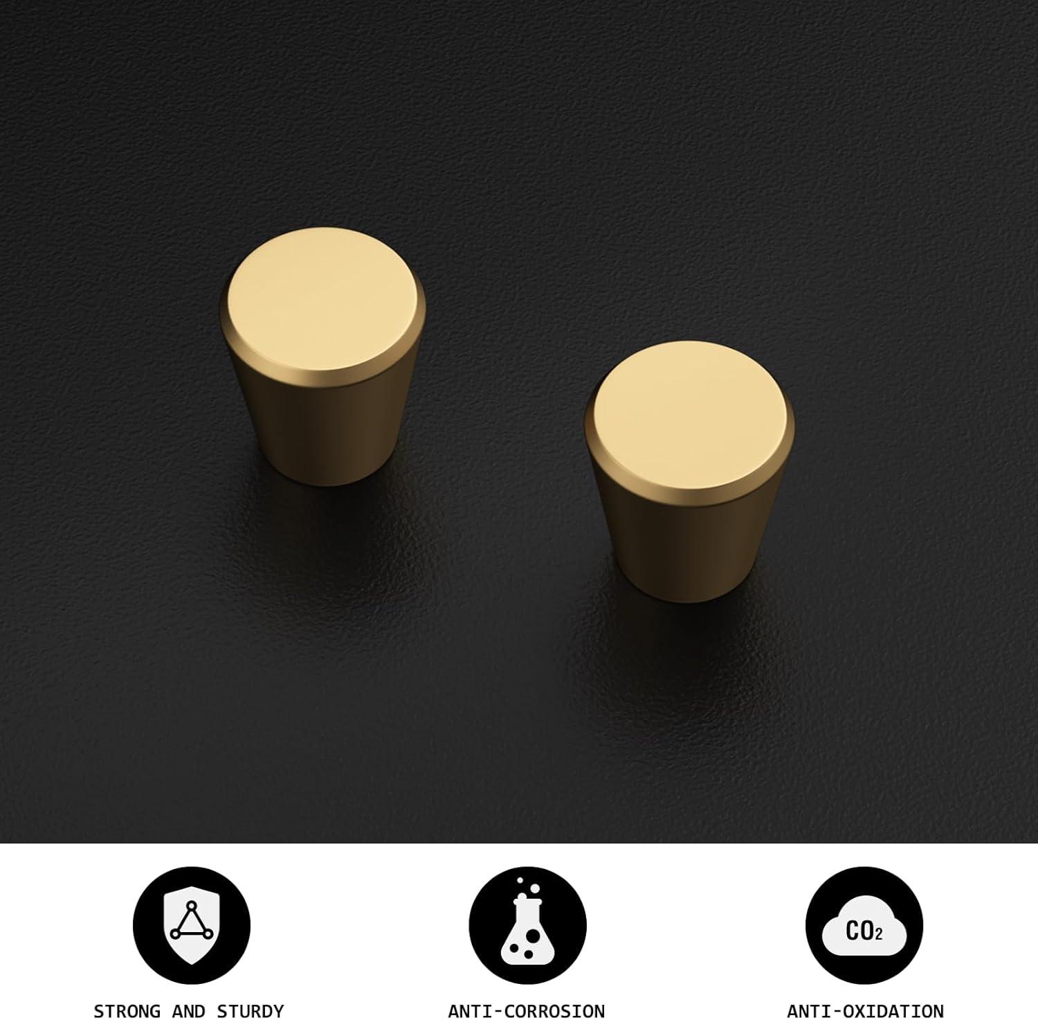 Round Brushed Brass Cabinet Knobs with Mounting Hardware, Set of 10