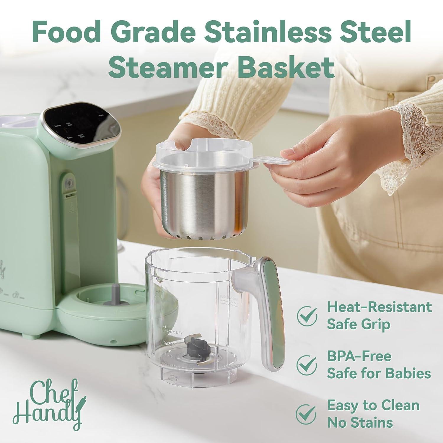 Chefhandy Baby Food Maker, 5 in 1 Baby Food Processor with Steaming Basket, Auto Cooking & Grinding, Touch Screen Control, Baby Steamer and Blender, Baby Food Puree Maker Warmer Mills Machine (Green)