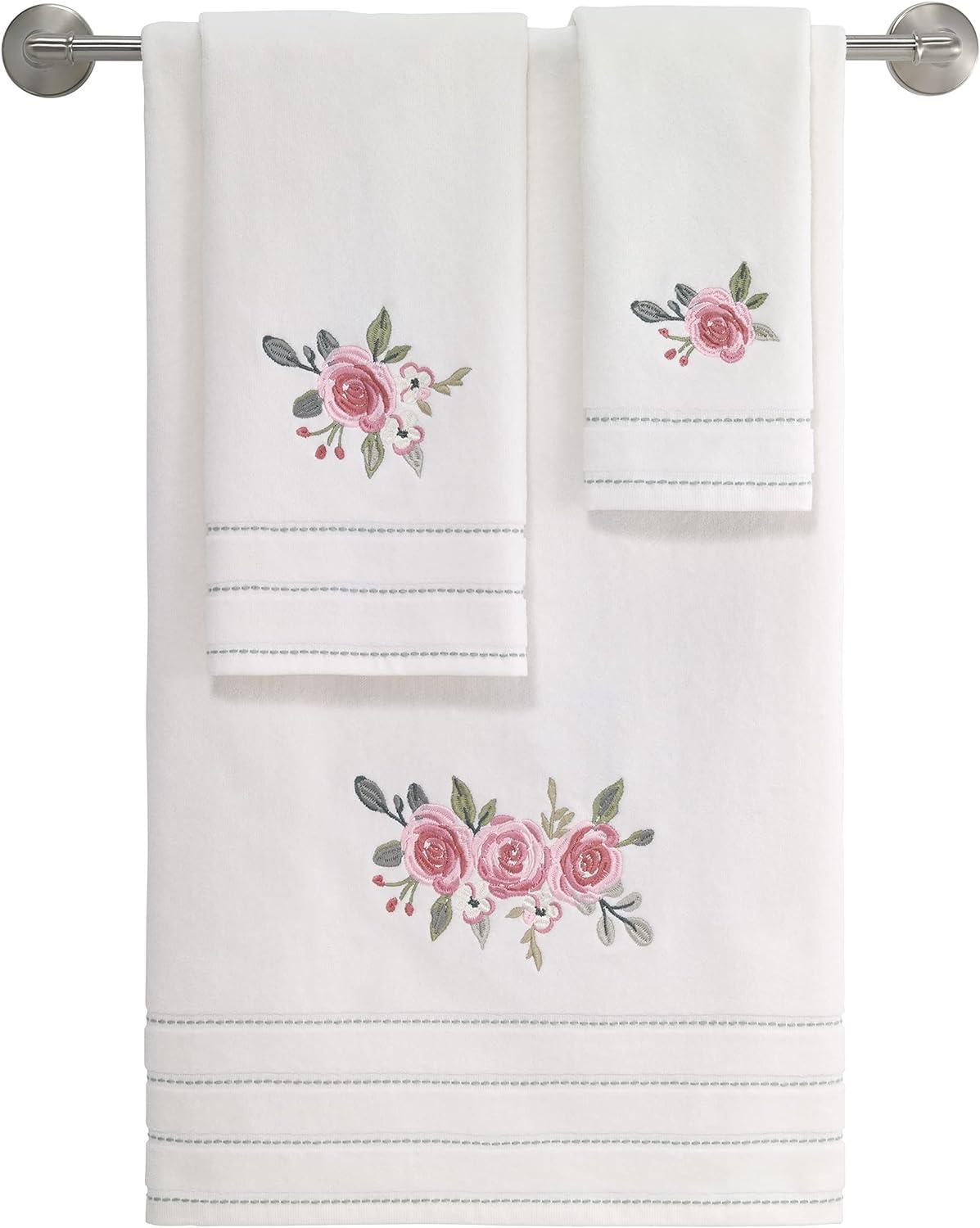 Elegant Floral Embroidered Cotton Hand Towel Set