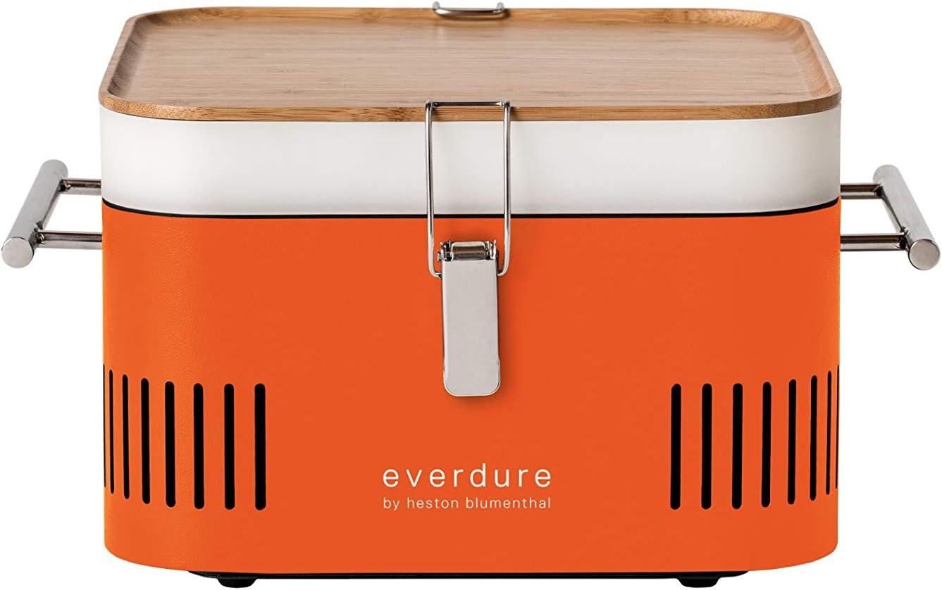 Everdure Orange Portable Charcoal Grill with Bamboo Board