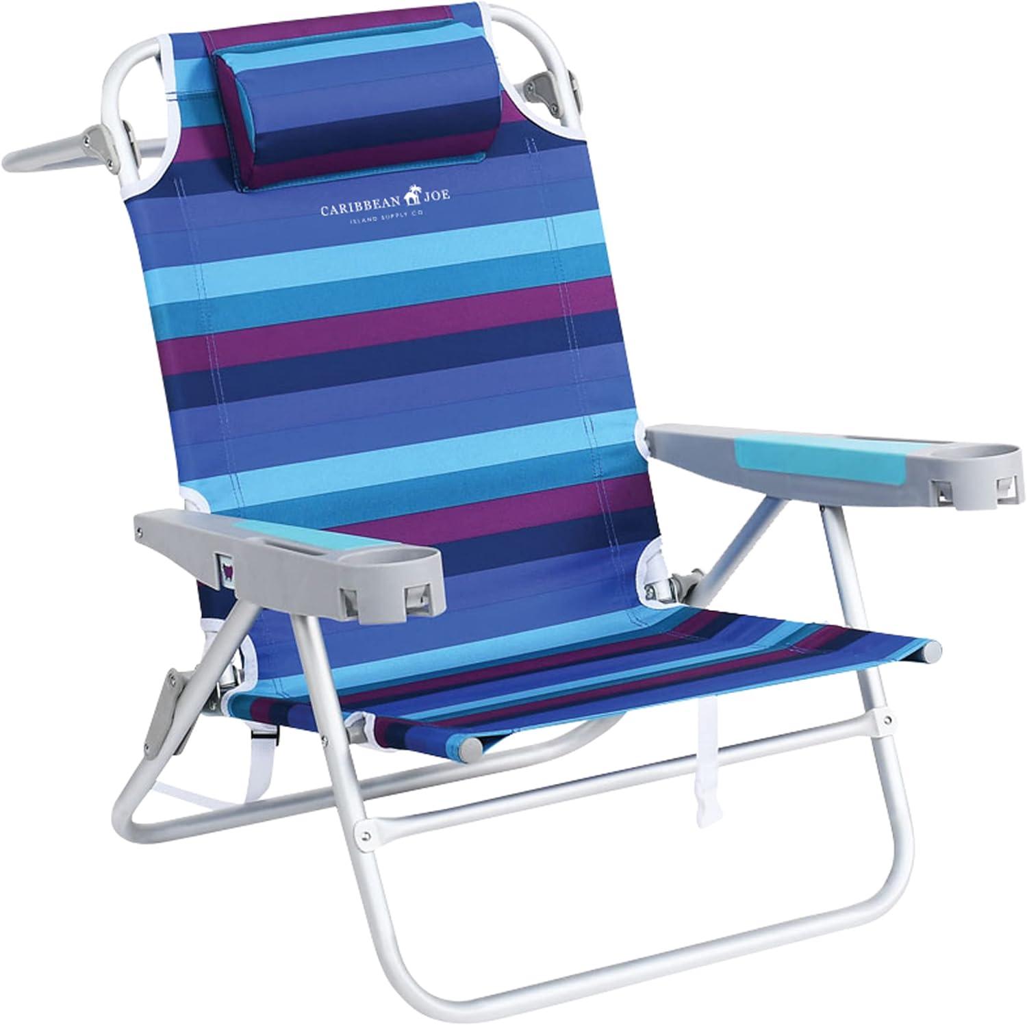 Caribbean Joe Oversized Deluxe Backpack Outdoor Portable Beach Chair - Purple/Blue Stripes