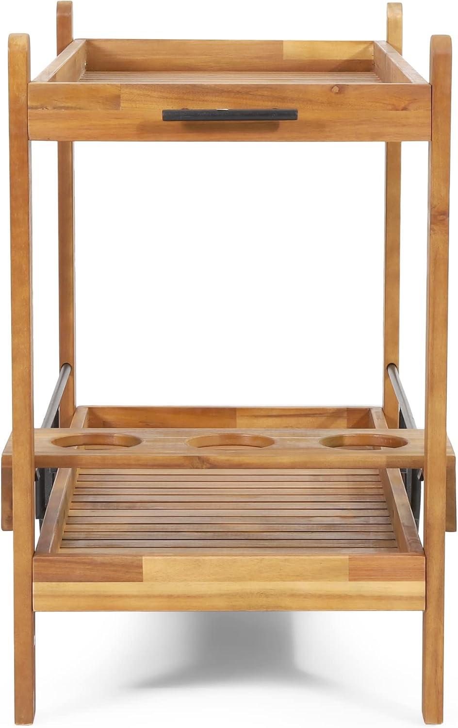 Christopher Knight Home Bavier Outdoor  Acacia Wood 2 Tiered Bar Cart with Bottle Holders by