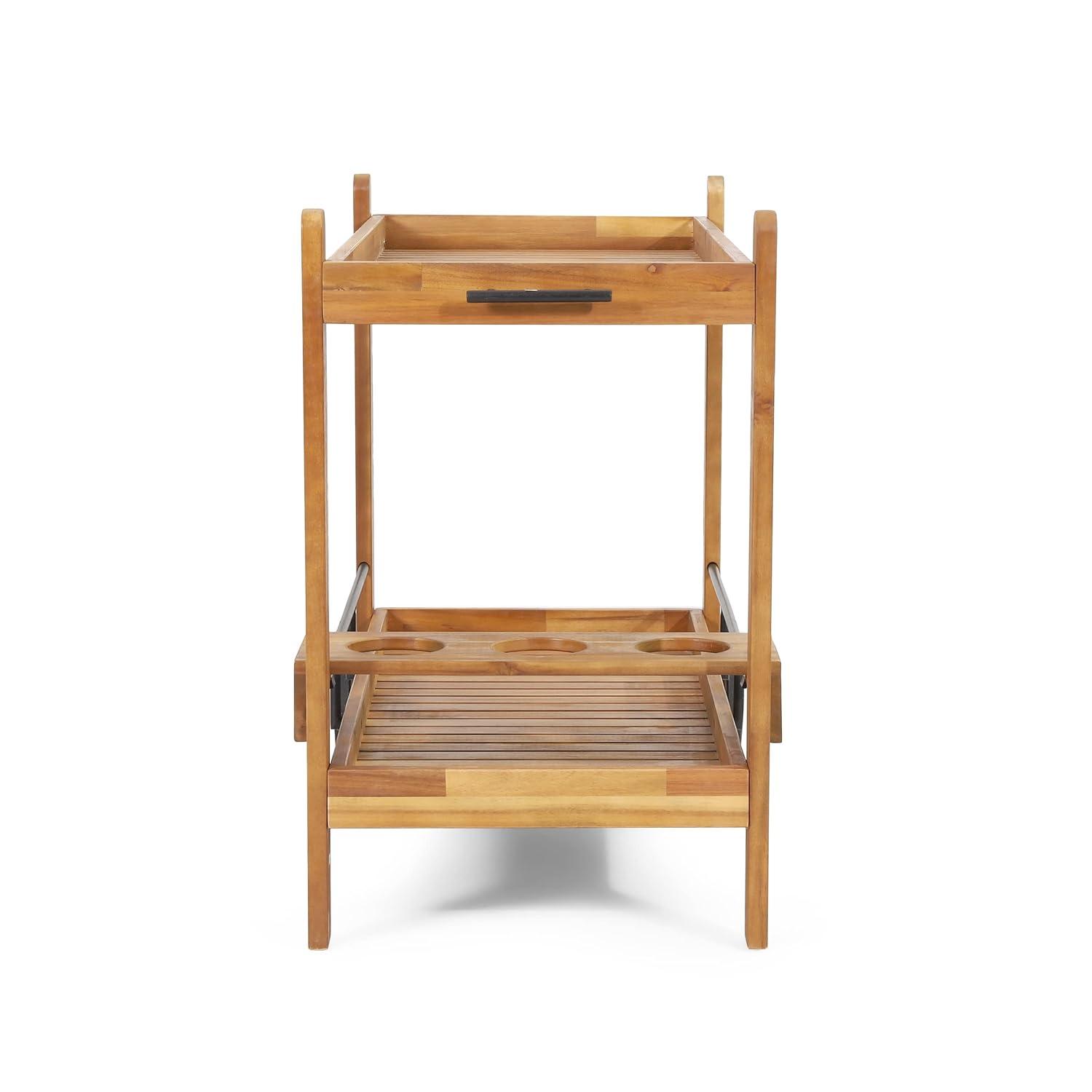 Christopher Knight Home Bavier Outdoor  Acacia Wood 2 Tiered Bar Cart with Bottle Holders by