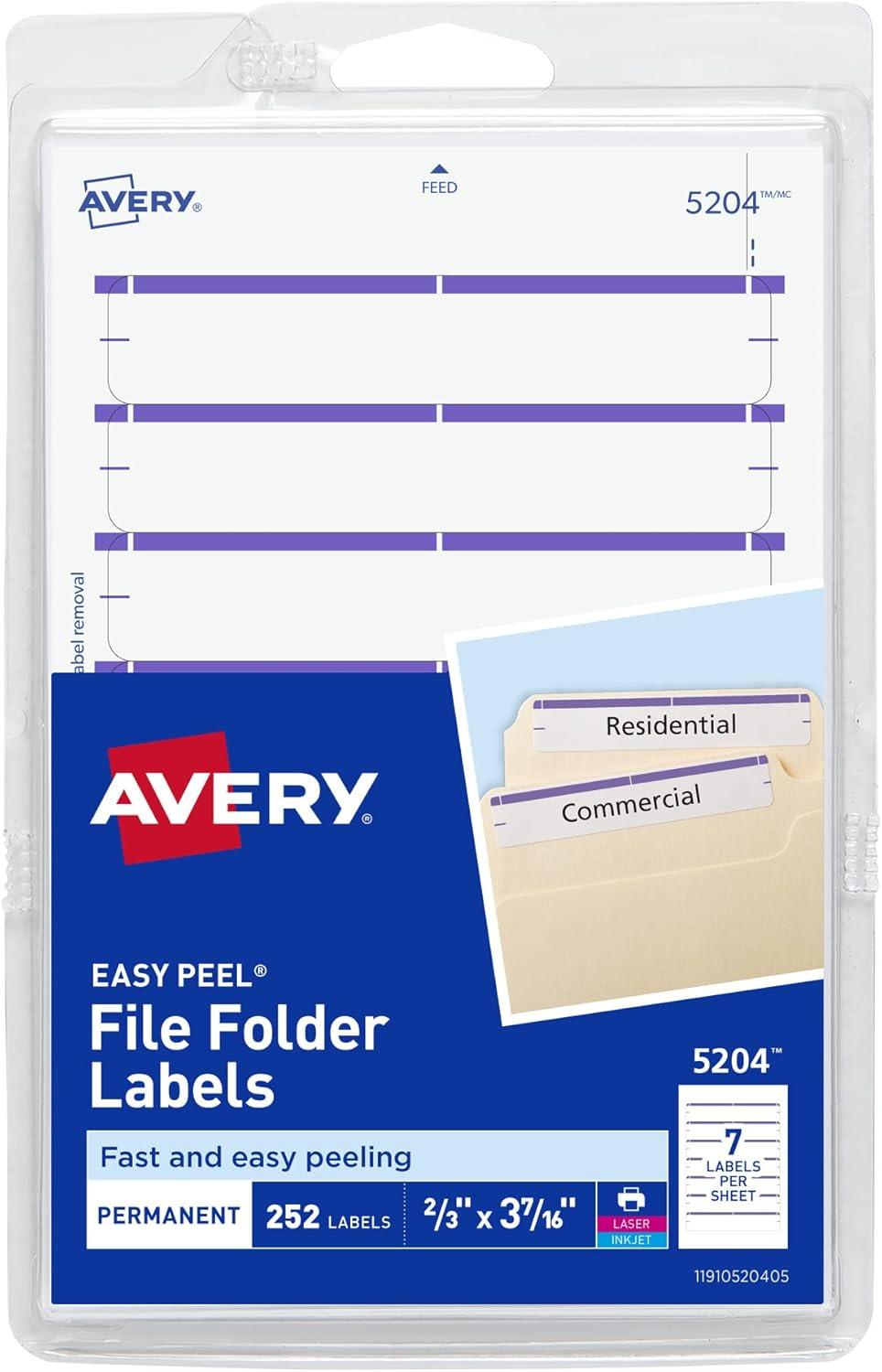 Avery Easy Peel Laser/Inkjet File Folder Labels 2/3" x 3 7/16" Purple 537829