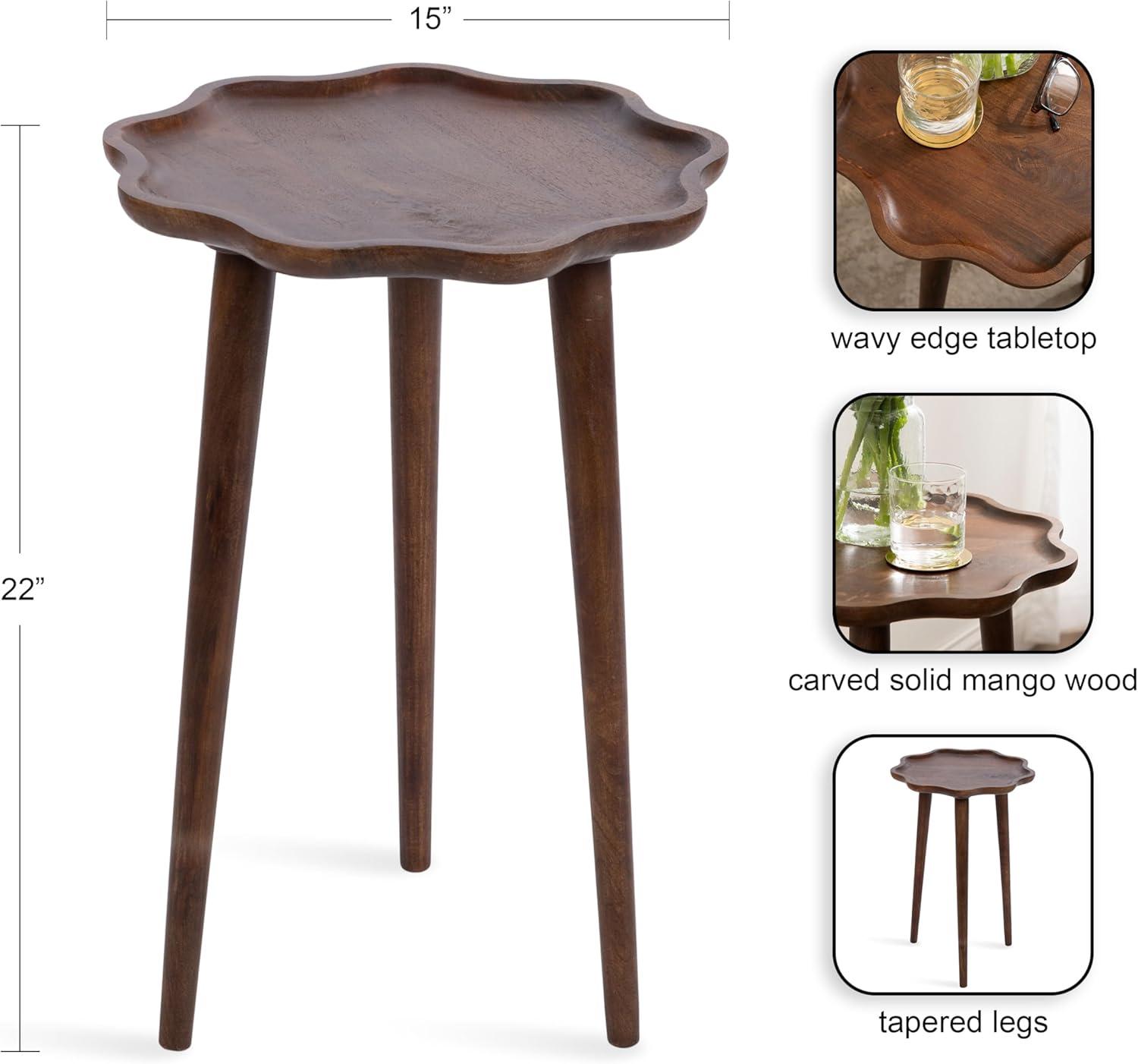 Kate and Laurel Alezar Modern Wooden Round Side Table, 15 x 15 x 22, Walnut Brown, Mid-Century Solid Wood End Table with Wavy Edge for Bedroom Nightstand or Living Room Accent Table