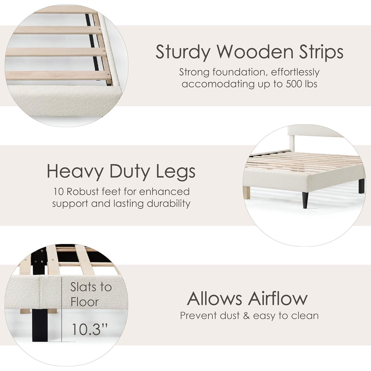 24/7 Shop At Home Queen Heartwild Modern Boucle Upholstered Wingback Platform Bed White