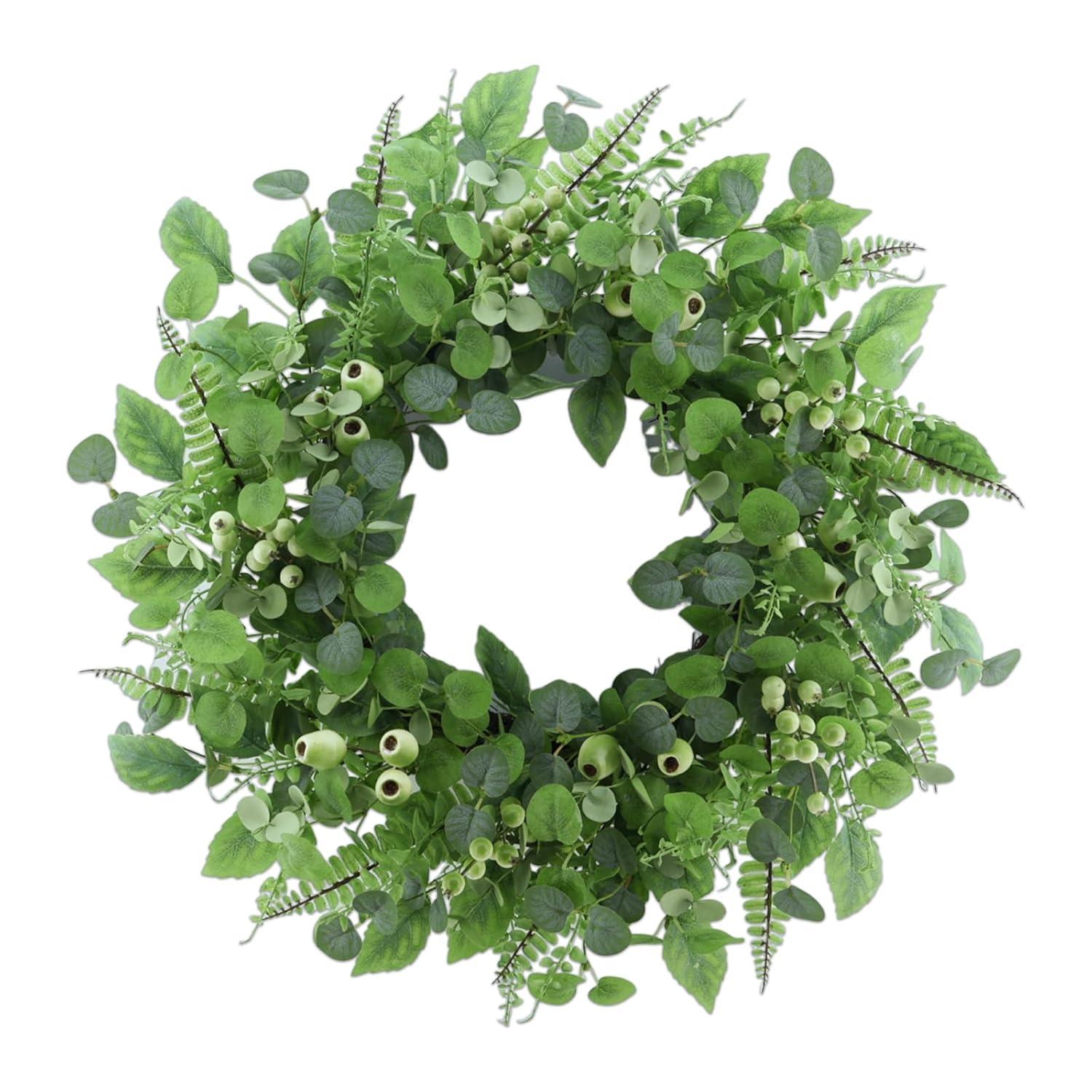 The Holiday Aisle® 22" Artificial Spring Summer Farmhouse Eucalyptus Berry Front Door Wreath