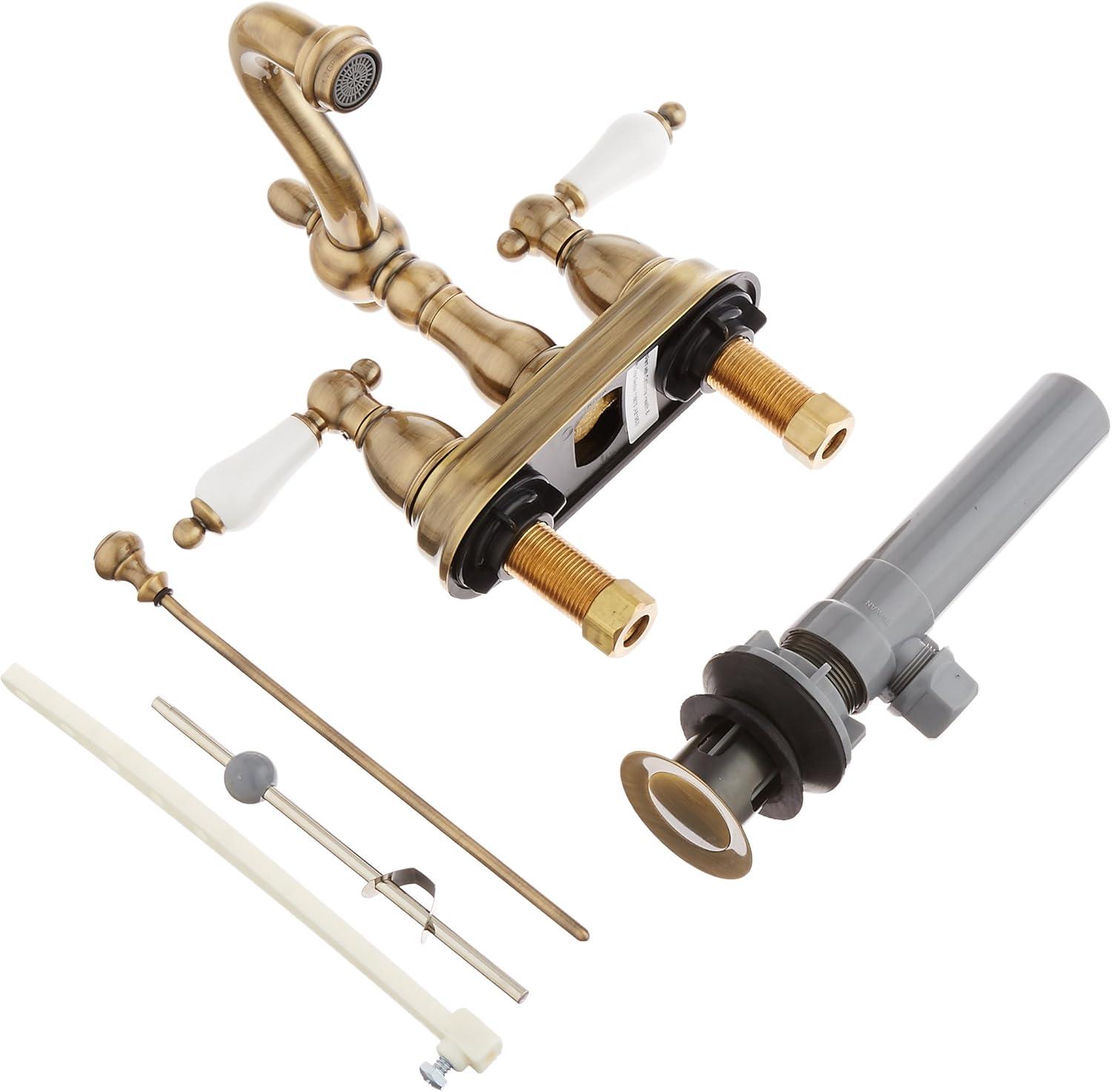 Kingston Brass Heritage Two-Handle 3-Hole Deck Mount 4" Centerset Bathroom Faucet with Plastic Pop-Up