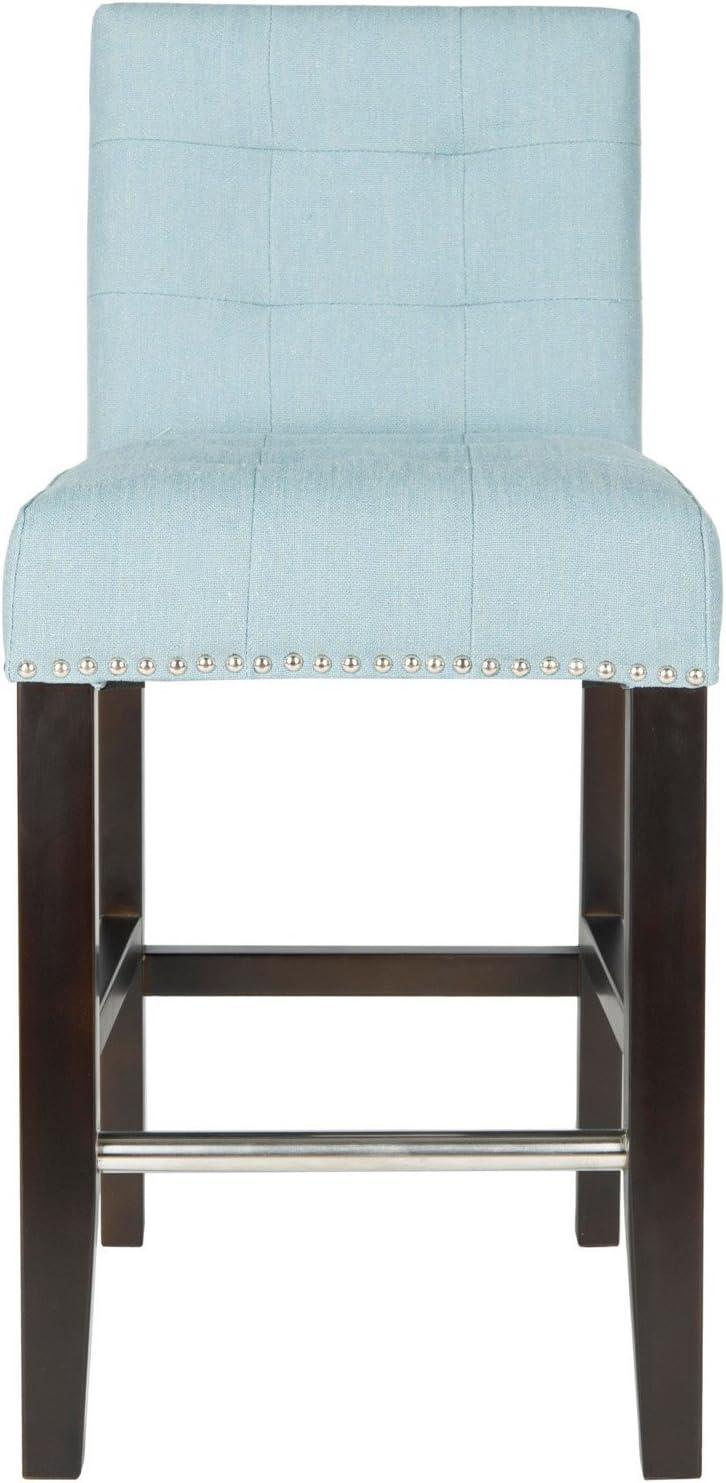 SAFAVIEH Thompson 24" Linen Counter Stool With Silver Nailheads Sky Blue