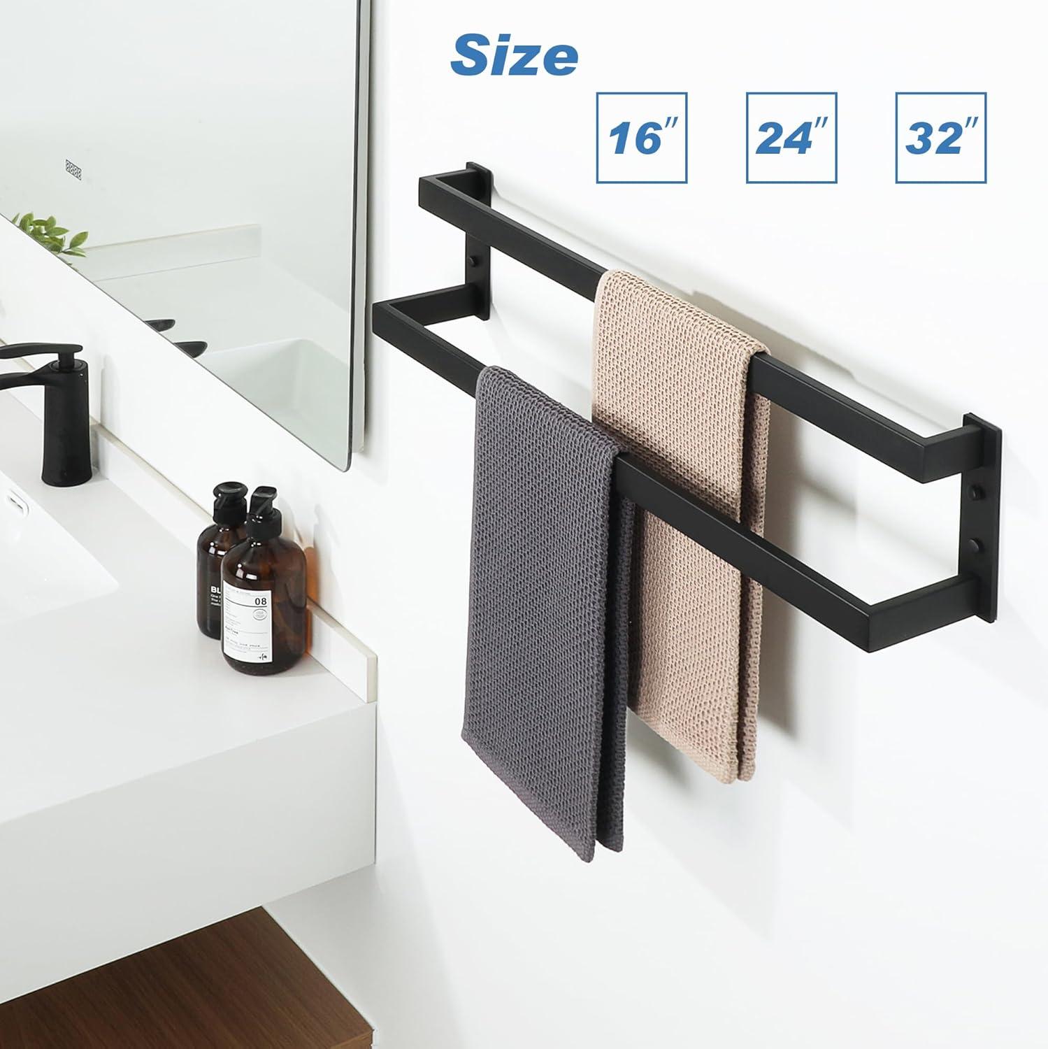 Double Towel Bar 24", SUS304 Stainless Steel Towel Racks For Bathroom Wall Mounted, Heavy Duty Bathroom Towel Holder, Space Saving Towel Hanger