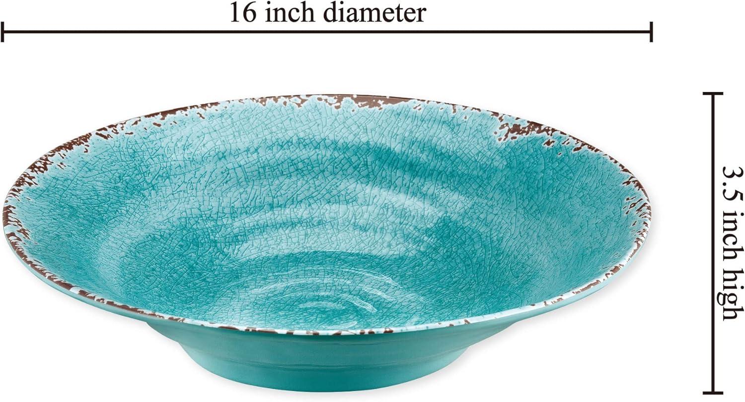 Turquoise Crackle Melamine Serving Bowl for Indoor/Outdoor Use