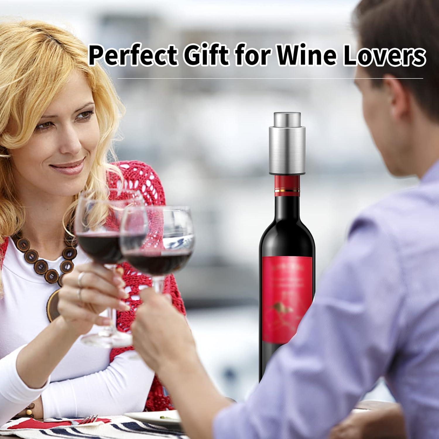 Wine Bottle Stoppers，2-in-1 Vacuum Wine Stopper，Stainless Steel Wine Savers , Reusable Wine Preserver , Vacuum Pump Corks Keep Wine Really Fresh, Best Gift Accessories,(1 Pack) (Silver+Black)