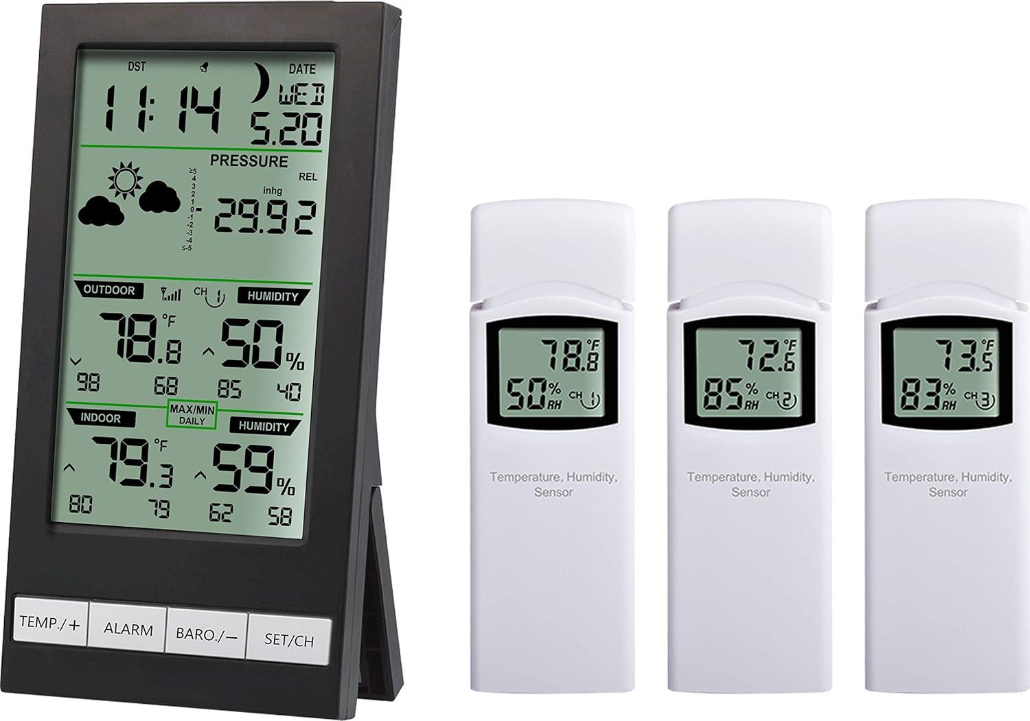 8.5'' Black Wireless Weather Station with 3 Sensors