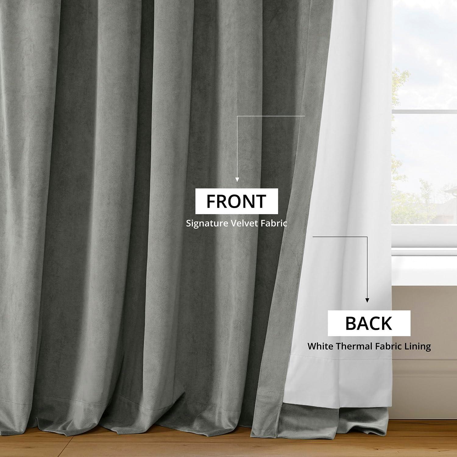 Silver Grey Velvet Pinch Pleat Blackout Curtain - 25 in. W x 96 in. L (1 Panel)