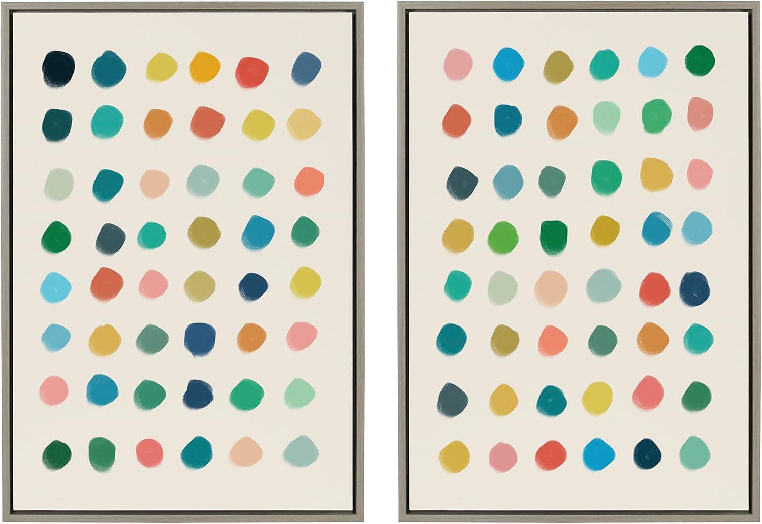 Kate and Laurel Sylvie Meditation 1 and 2 Framed Canvas Wall Art Set by Kelly Knaga, 2 Piece 23x33 Gray, Modern Abstract Colorful Polka Dot Art Set for Wall Home Decor