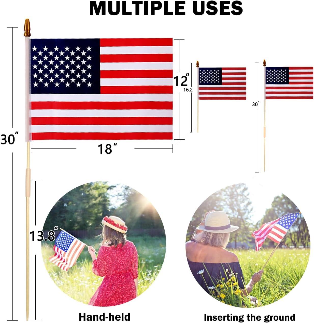 12-Piece 12x18 Inch Patriotic American Flags with Wooden Sticks