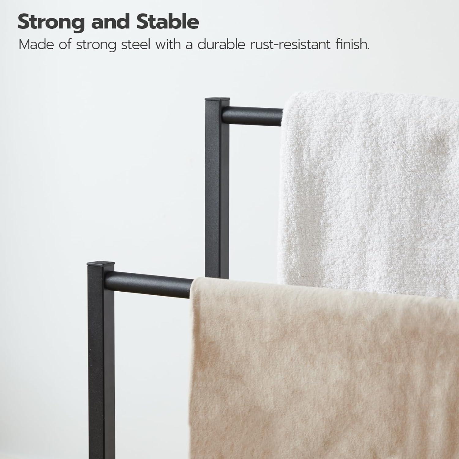 Rustic Brown and Black 2-Tier Freestanding Towel Rack