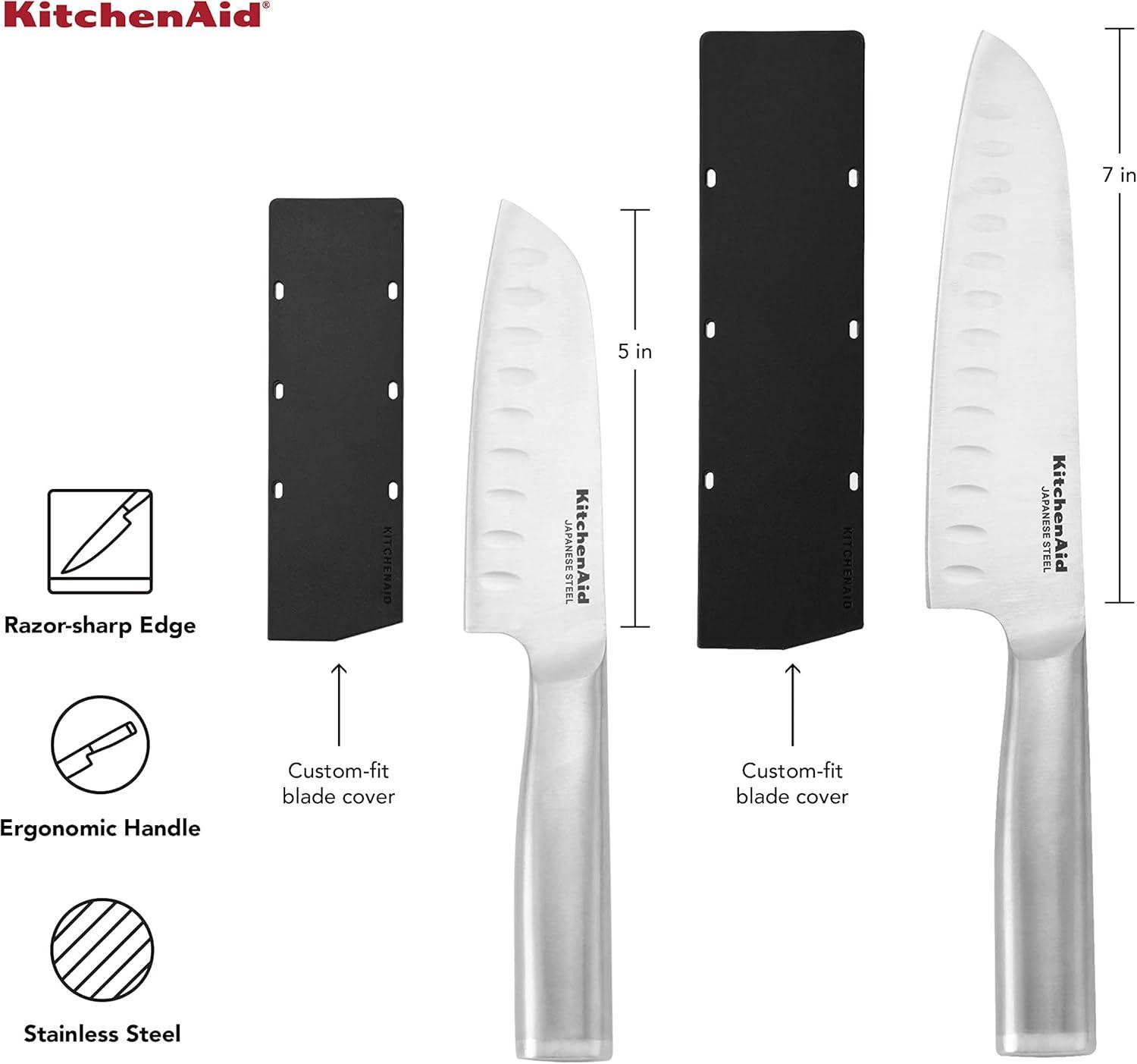 KitchenAid 2-Piece Stainless Steel Santoku Knife Set with Blade Covers