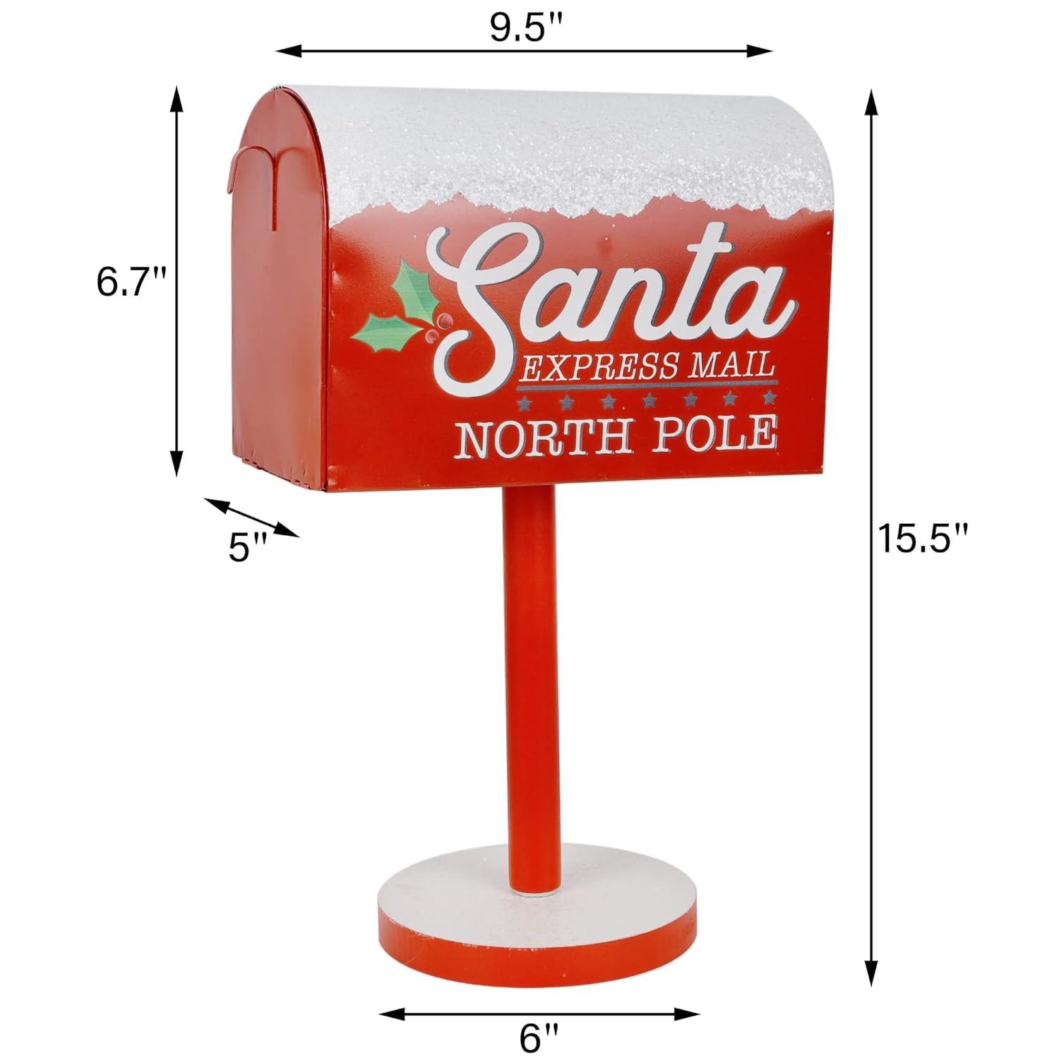 Christmas Decorations Santa Mailbox, 15.5" H x 9.5" W Express Mail to North Pole Metal Letter Box, Christmas Decorative Box for Home Room Indoor Outdoor Front Door Xmas Holiday Party