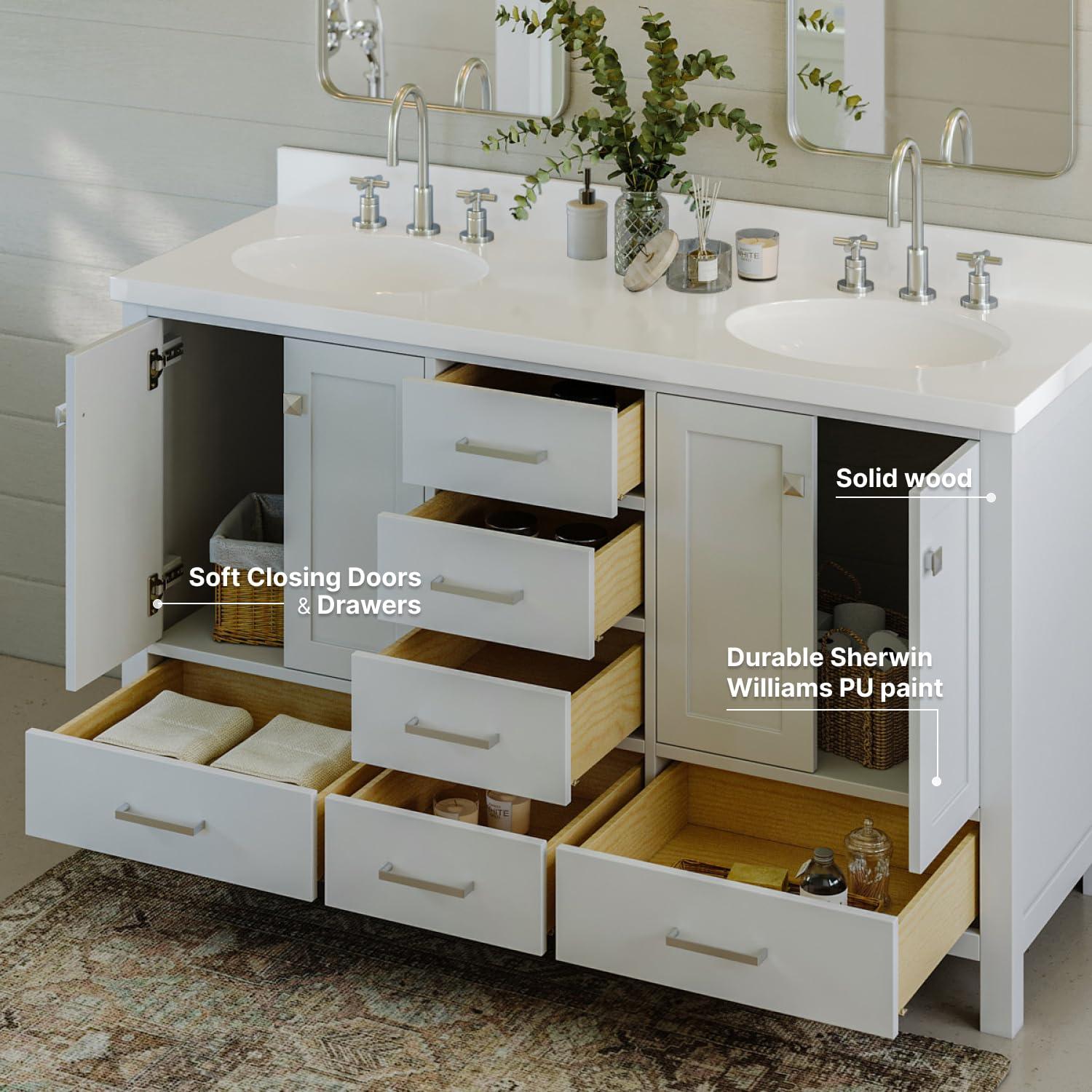 Ariel A061d-Bc Cambridge 60" Double Free Standing Vanity Cabinet Only - White