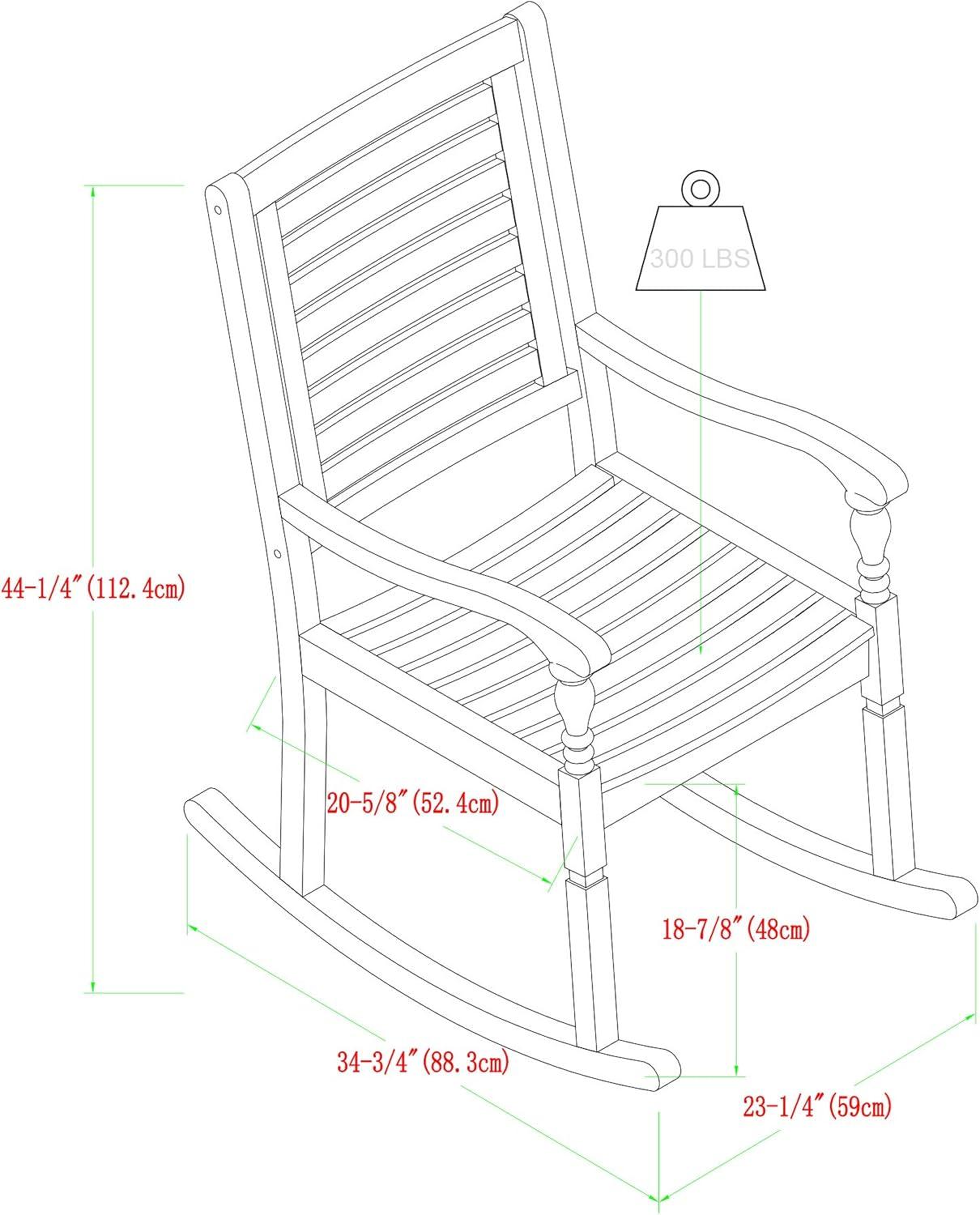 Walker Edison Solid Wood Outdoor Patio Rocking Chair, Dark Brown