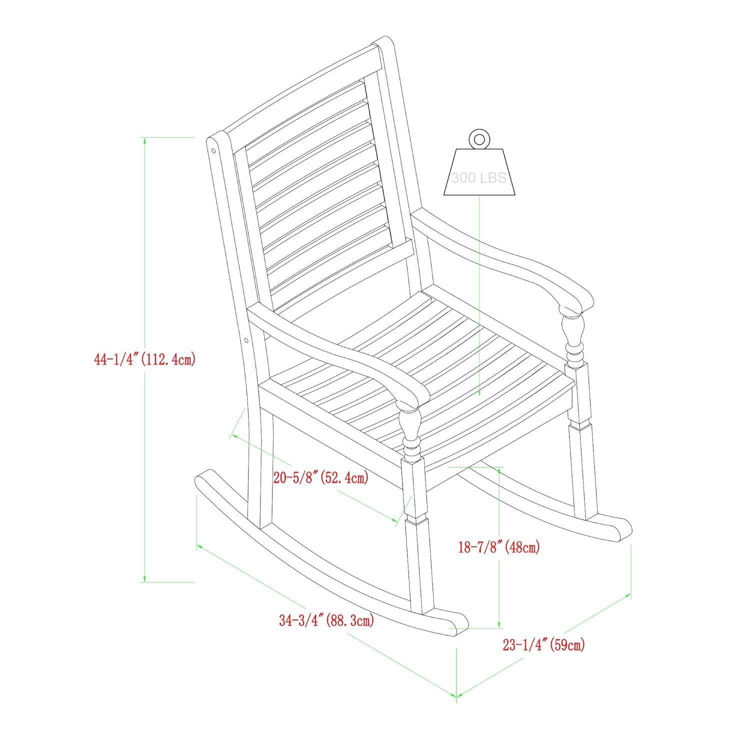 Walker Edison Solid Wood Outdoor Patio Rocking Chair, Brown