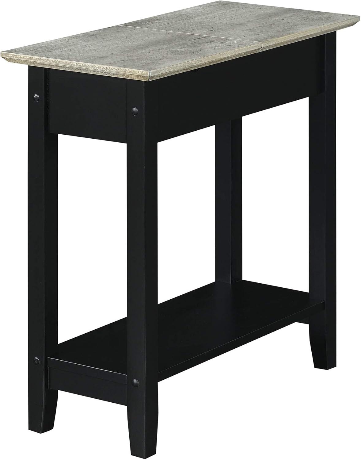 Convenience Concepts American Heritage Flip Top End Table with Charging Station, Faux Birch/Black