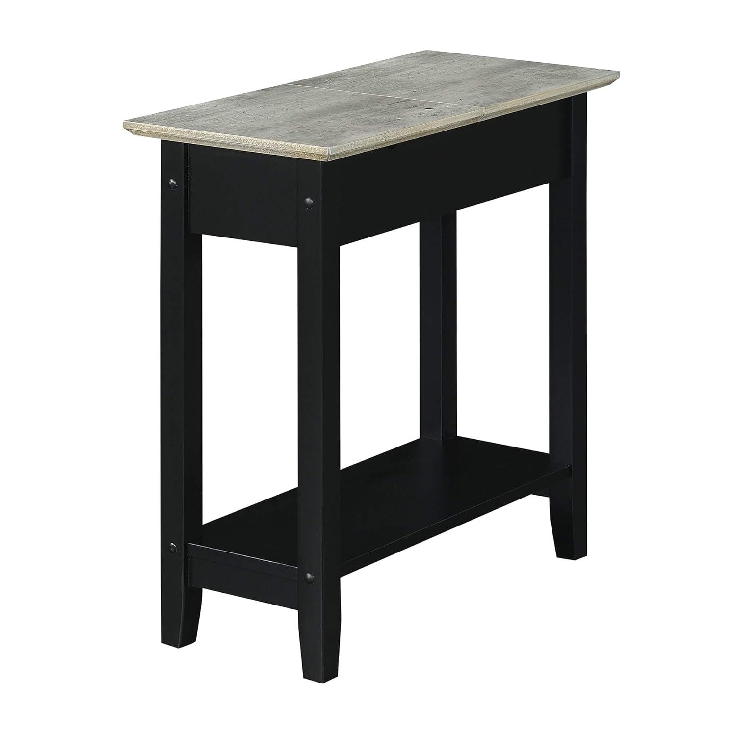 Convenience Concepts American Heritage Flip Top End Table with Charging Station, Faux Birch/Black