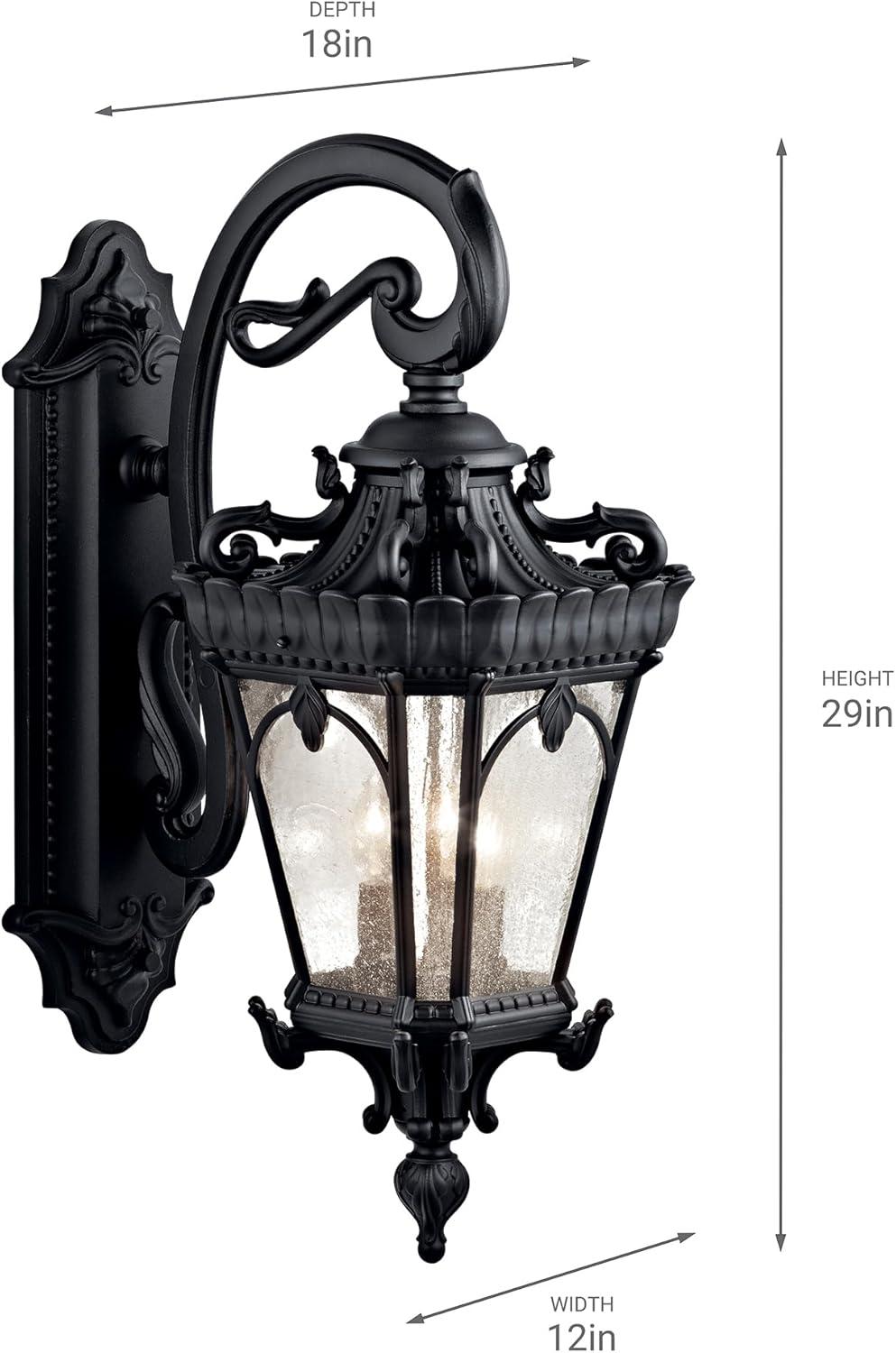 LINGYUAN Tournai 29" 3 Light Outdoor Wall Light with Clear Seeded Glass in Textured Black