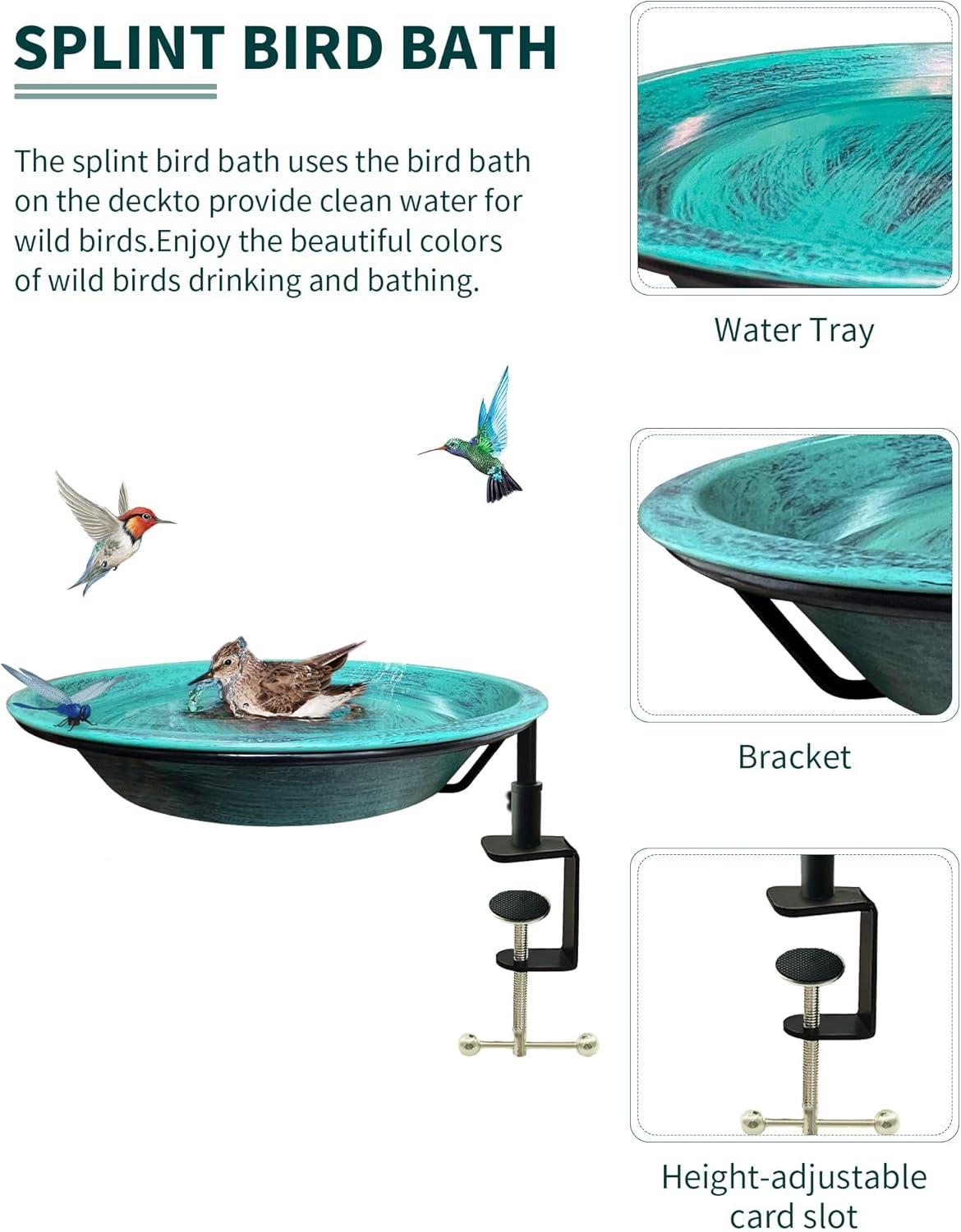 Deck Mounted Bird Bath for HYZ01 Outside, Detachable Birdbath Bowl with Sturdy Clamp, Easy Setup Outdoor Bird Feeder for Garden Patio Lawn Yard Decoration