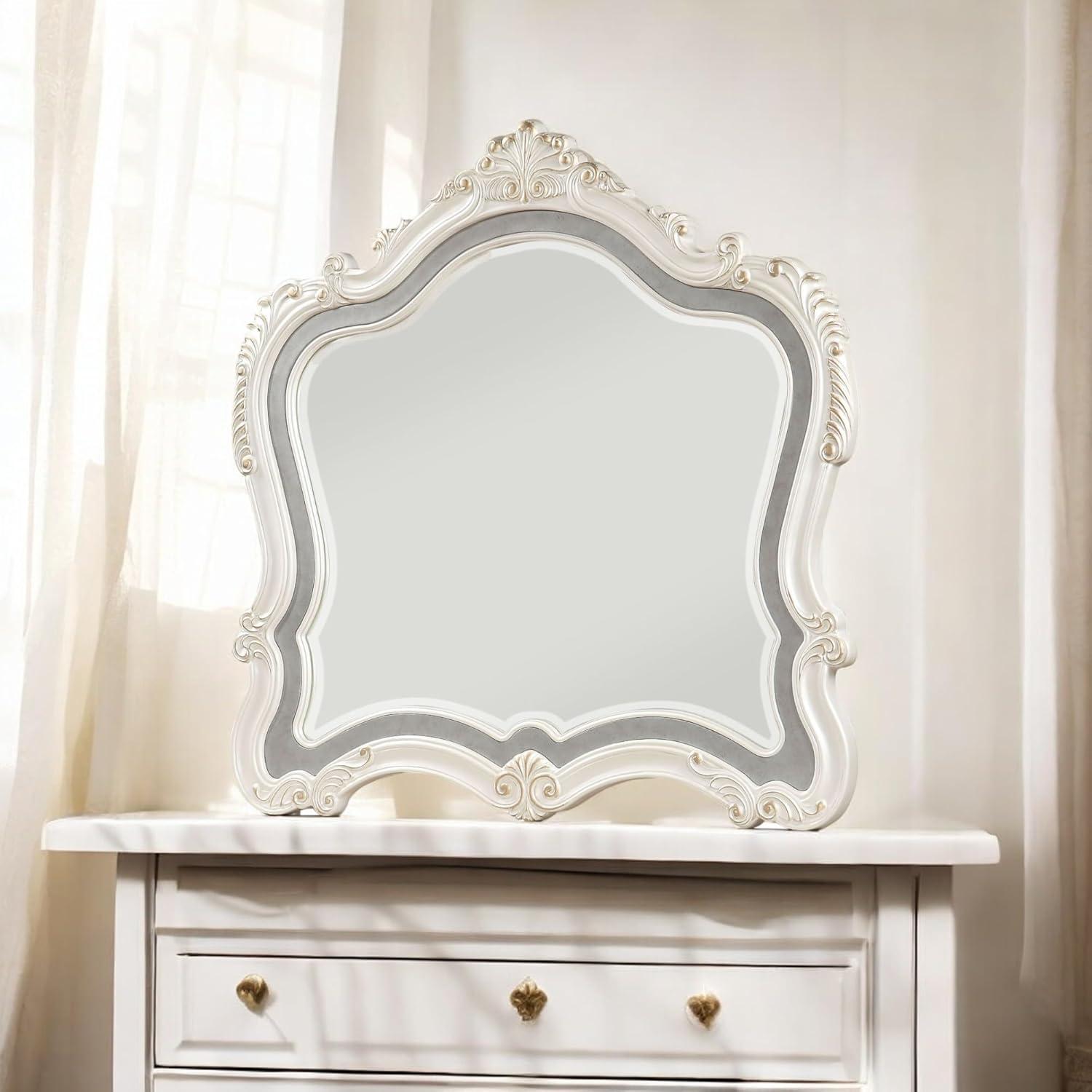 ACME Chantelle Mirror in Pearl White