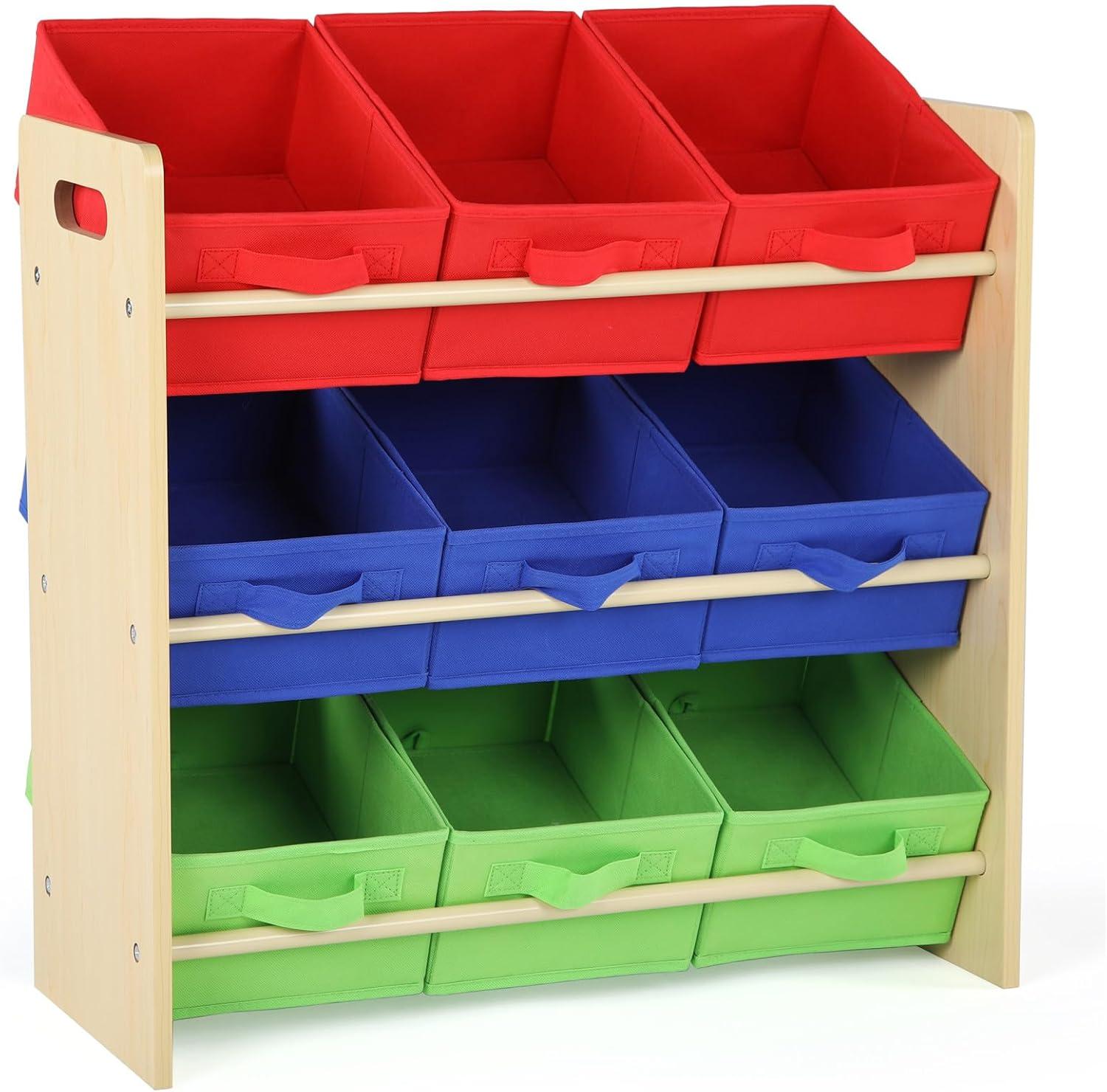 Humble Crew Kids Toy Organizer with 9 Fabric Storage Bins, Natural/Primary