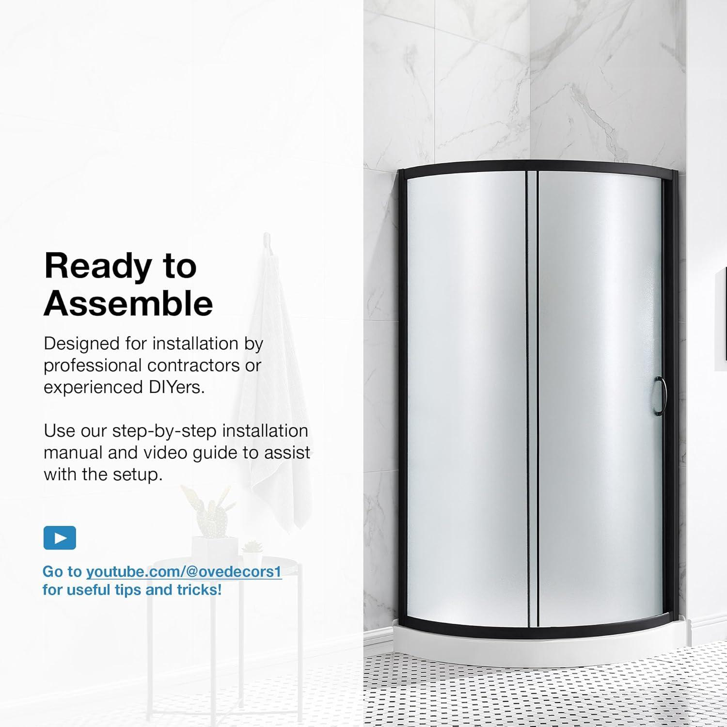 Ove Decors OVE Decors Breeze Premium 33 in. Round Shower Kit w/ Frosted, Base in Chrome Finish BREEZE 32 FROSTED GLASS KIT